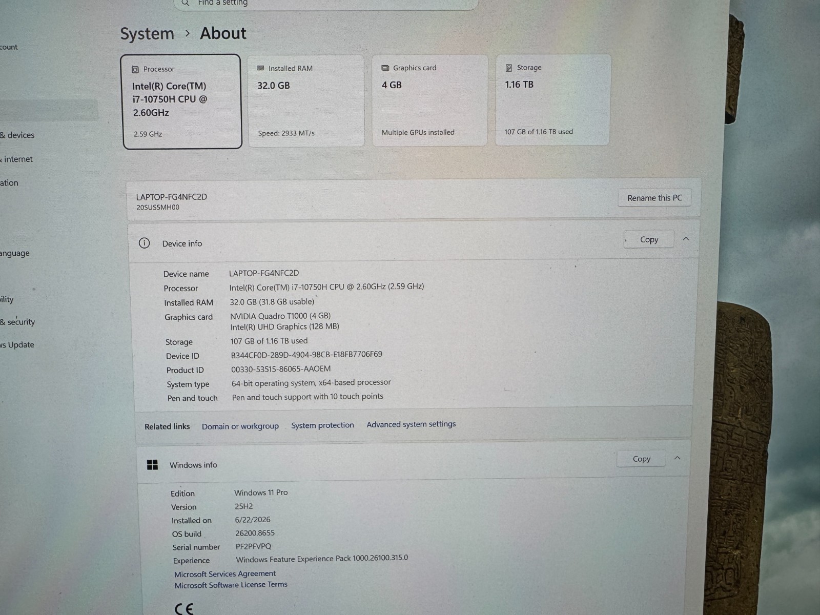 Lenovo ThinkPad P15 Gen 1 i7-10750H 32GB T1000 4K Touch 1.25TB W11 Pro w/Charger