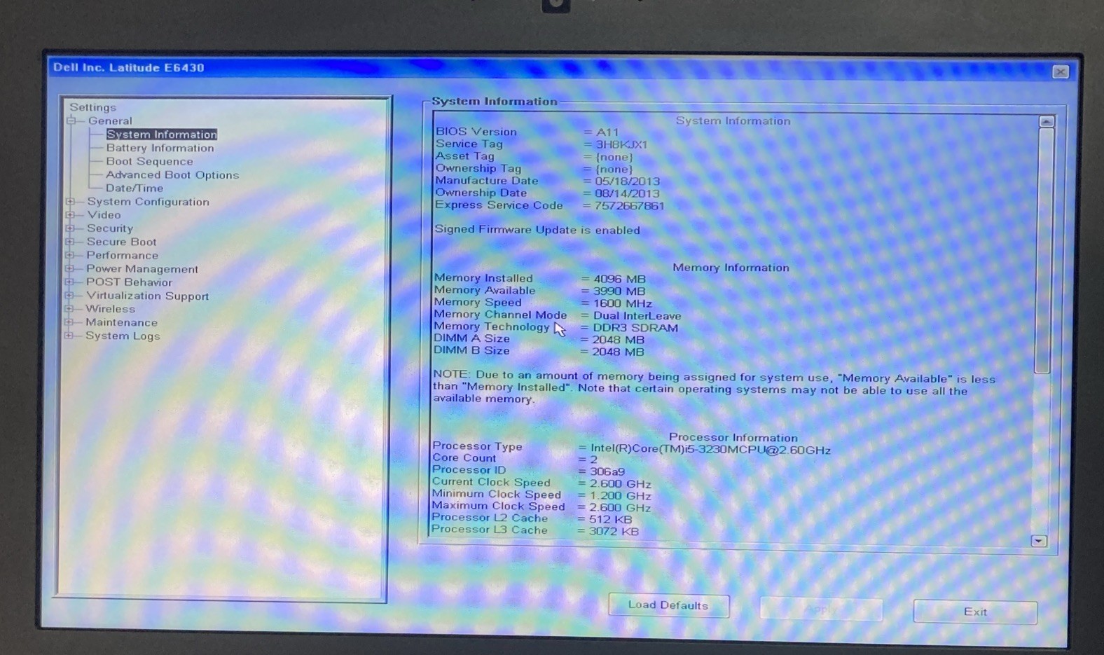 Dell Latitude E6430 Intel I5-3230MCPU 2.60GHz 4 GHz No HDD Boot to BIOS
