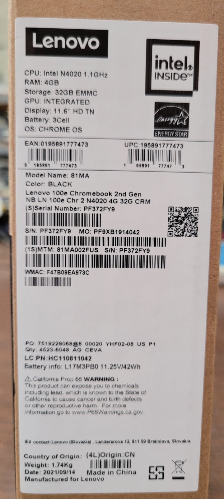 Lenovo 100e Chromebook 2nd Gen Intel N4020 4GB 32GB – BRAND NEW GREAT GIFT
