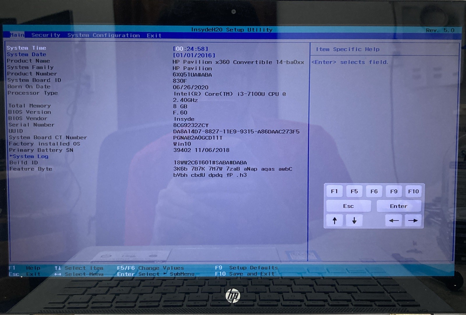 HP Pavilion x360 14-ba0xx i3-7100u 2.40GHz 8GB no HDD boot to BIOS