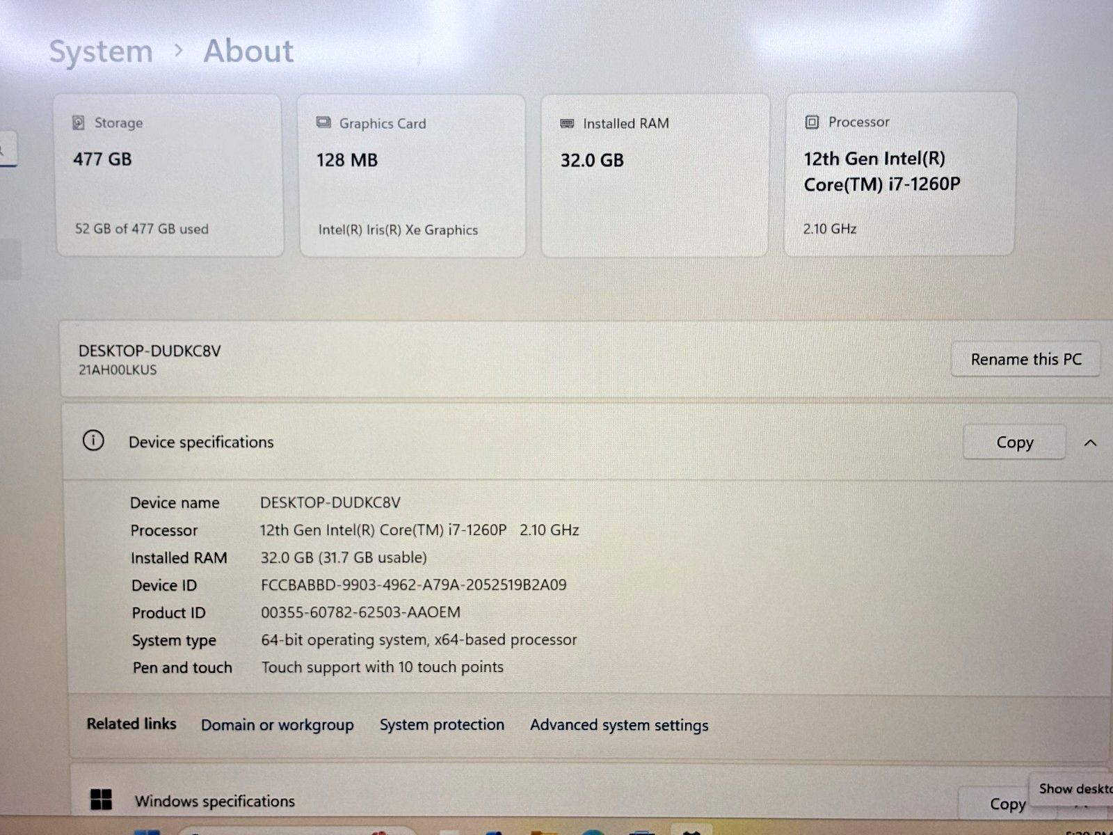 Lenovo ThinkPad T14 Gen 3 Intel i7-12th Gen 2.10GHz 32GB 512GB Windows 11 Pro*