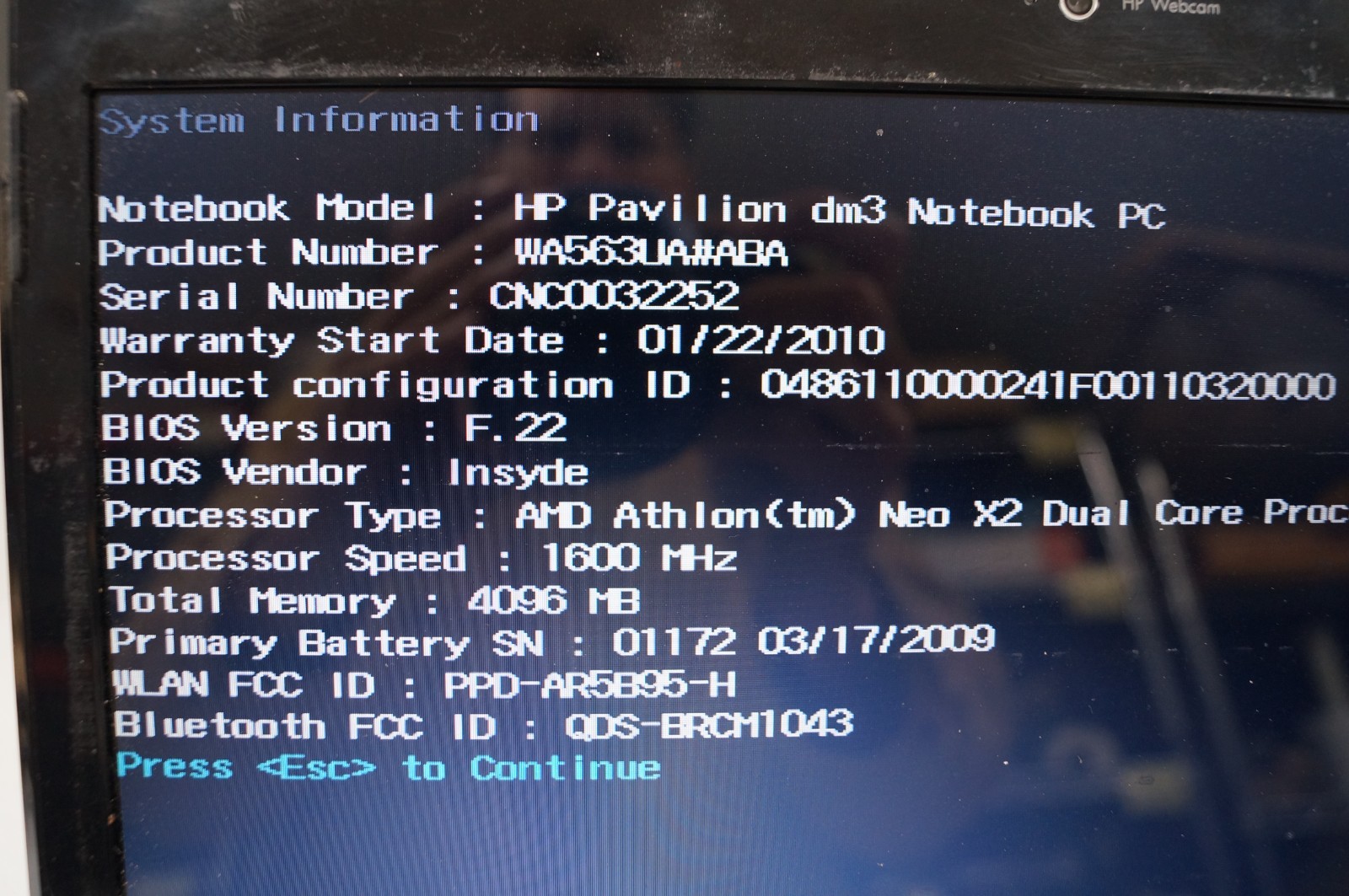 HP PAVILION DM3 13.25″ 1.6MHz 4GB Mem Win7 No HD Missing Bottom Cover PoR E112