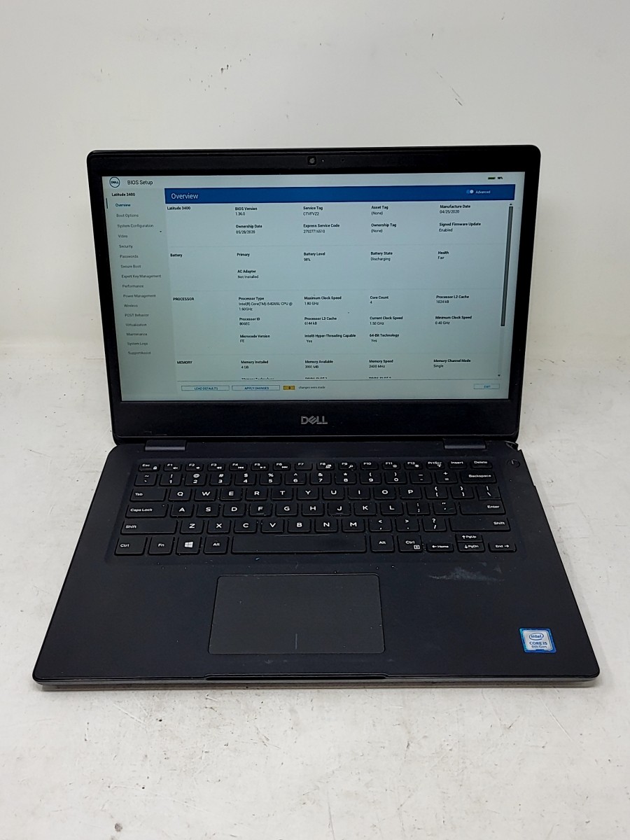 DELL LATITUDE 3400 Laptop Intel Core I5-8265U 4GB SEE NOTES