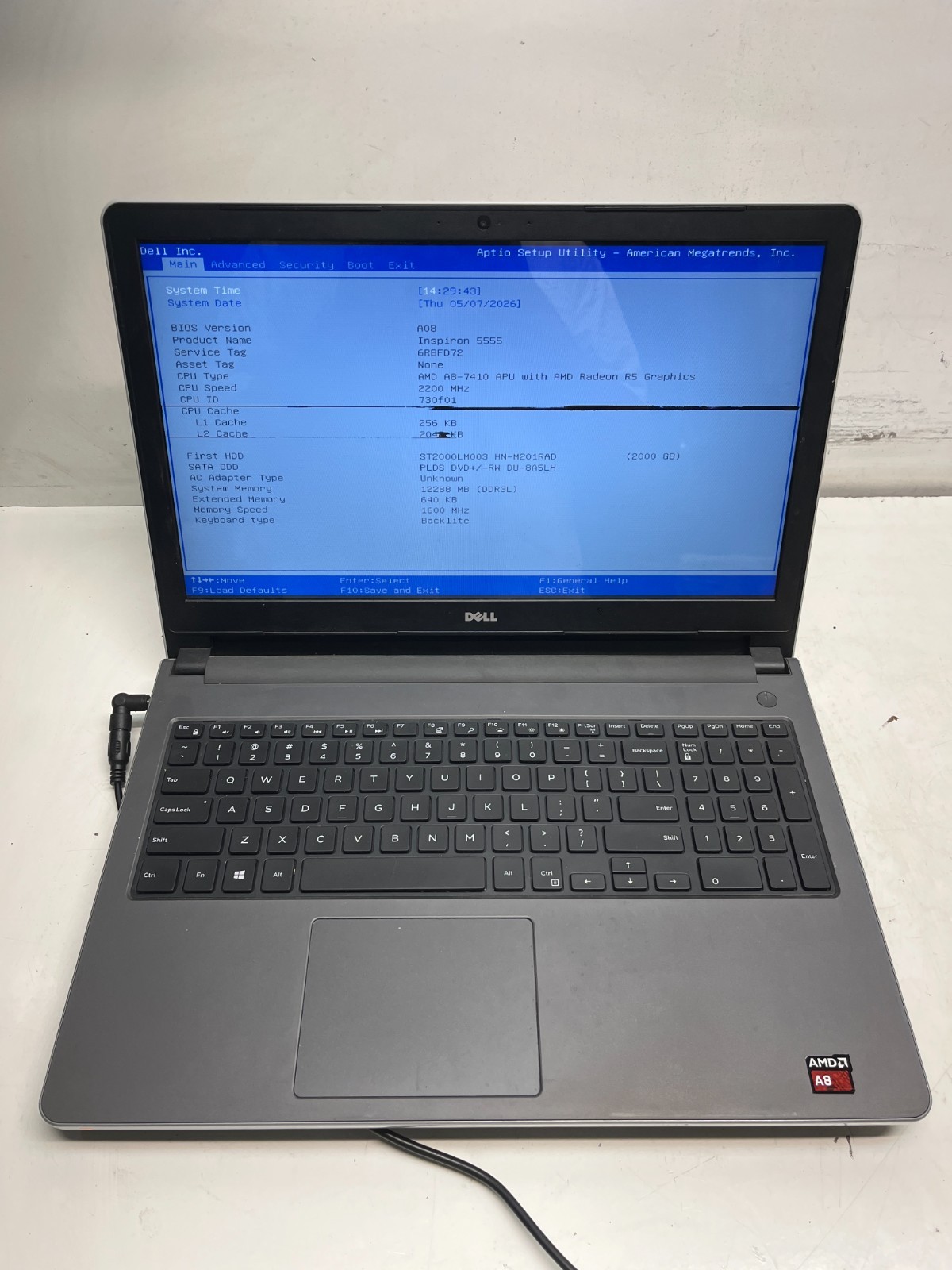 Dell Inspiron 5555 AMD A8-7410 Radeon R5 12GB NO HDD NO BAT