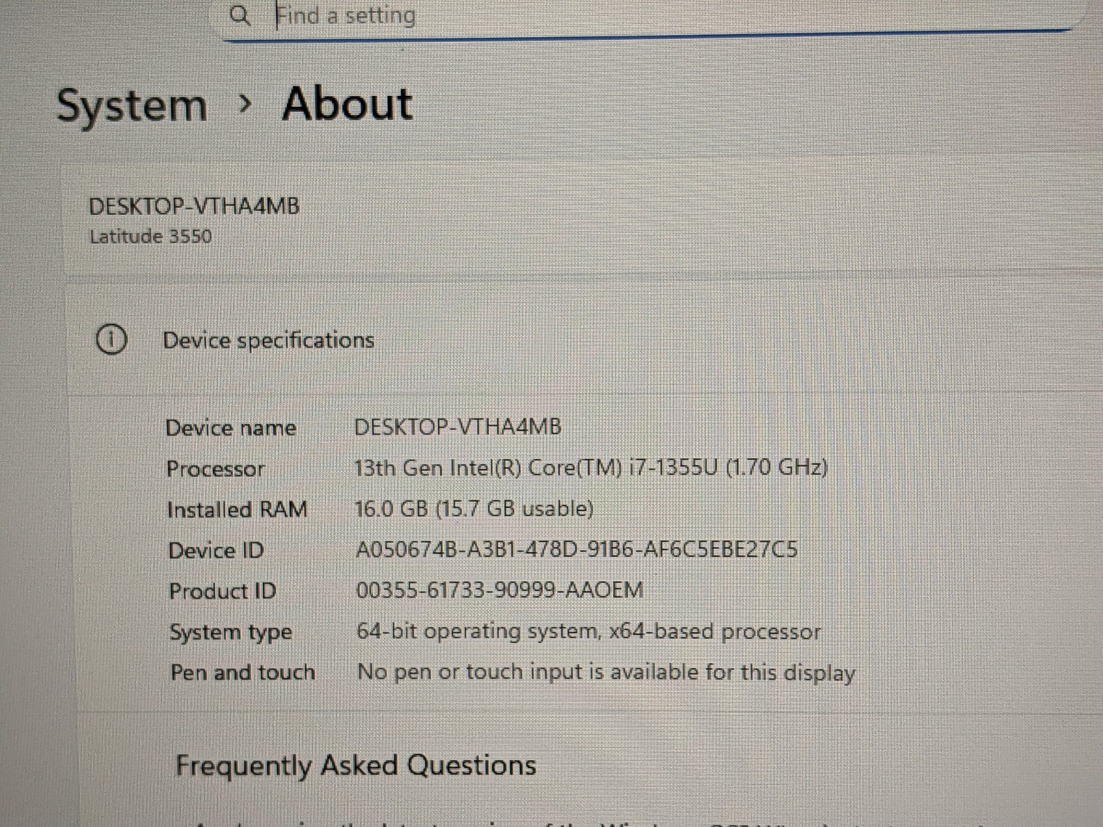Dell Latitude 3550 15.6″FHD Intel i7-1355U 1.7GHz 16GB 512GB SSD W11Pro +Charger