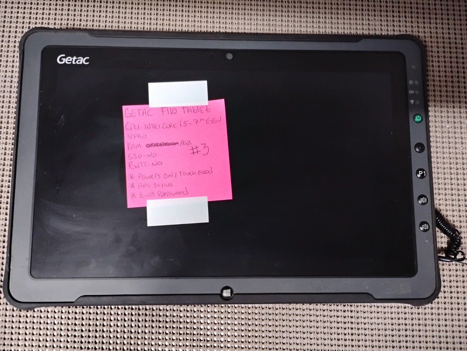 GETAC F110 INTEL CORE I5 7TH GEN 8GB RAM NO HD/BATTERY OR POWER CORD PARTS ONLY