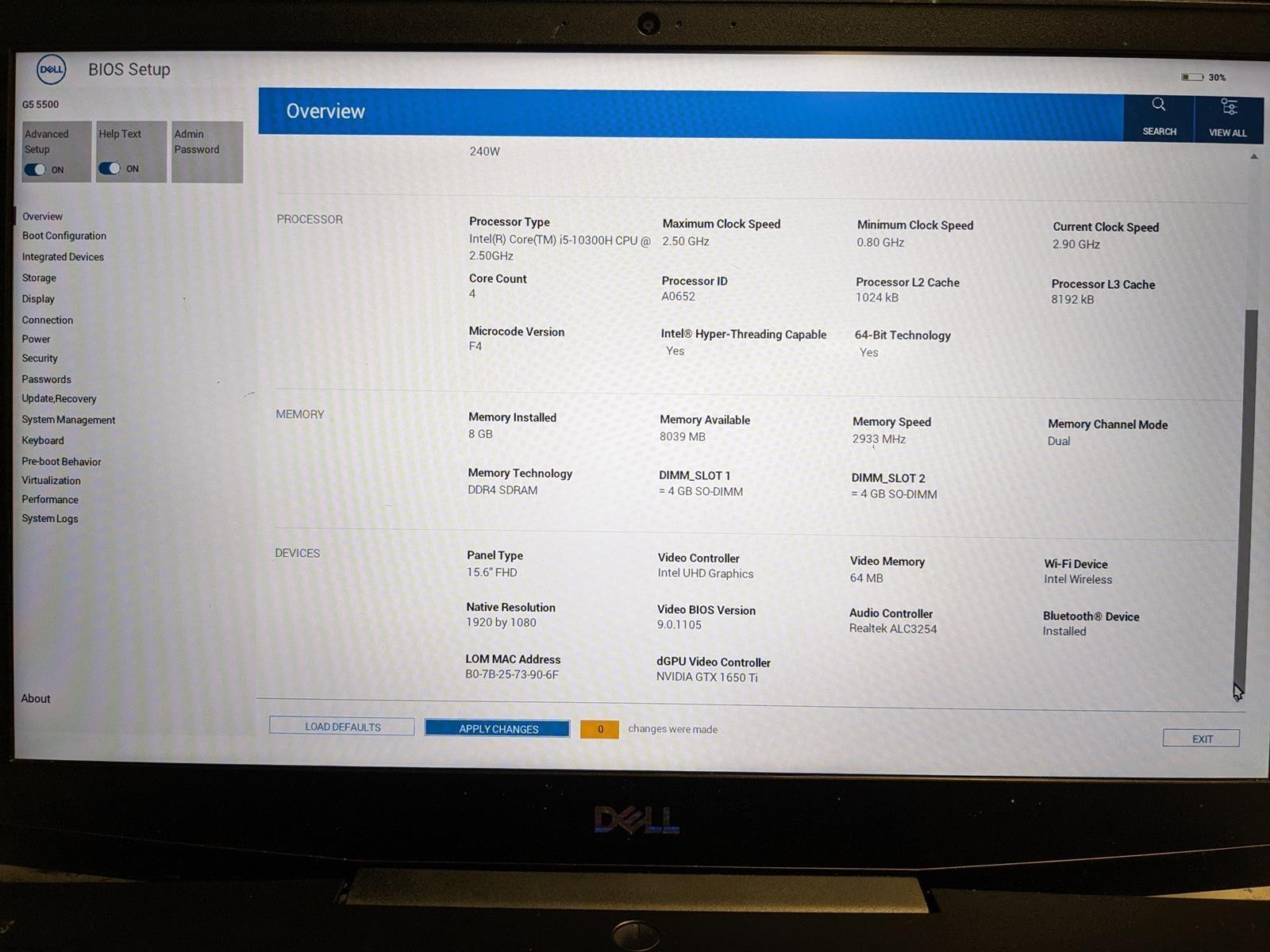 DELL G5 15 5500 i5-10300H @ 2.50GHz, 8GB RAM, NO HDD/OS