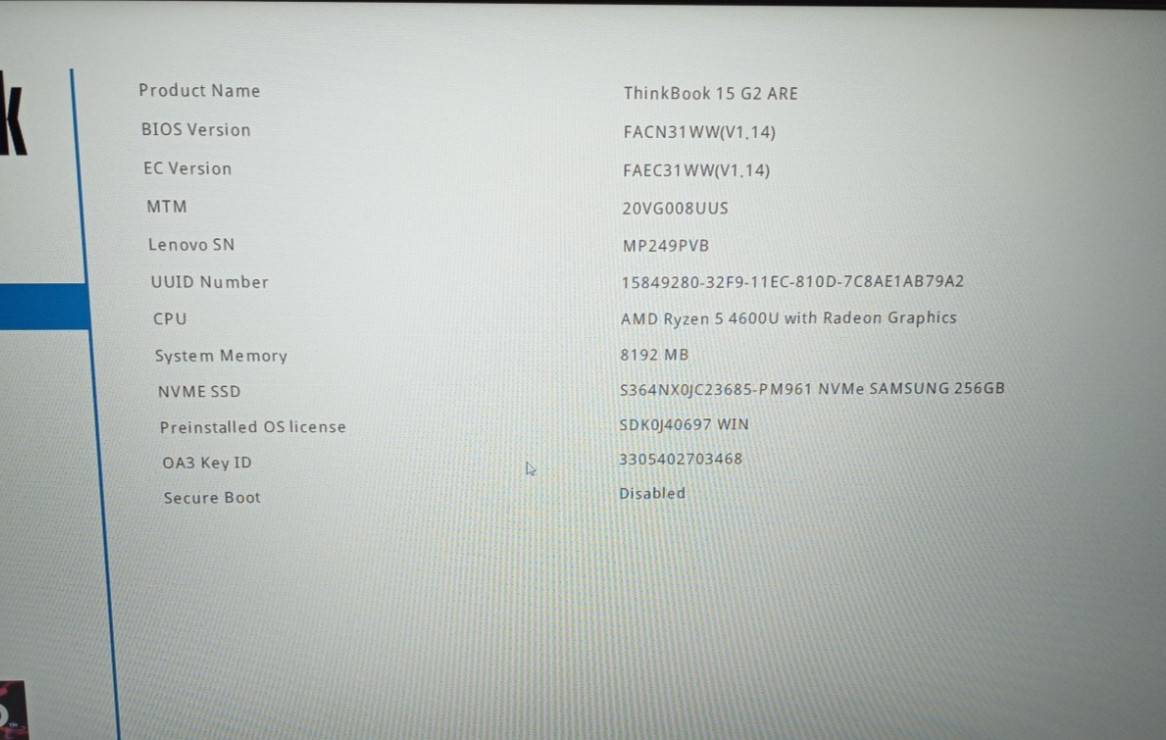 Lenovo ThinkBook 15 G2 ARE AMD Ryzen 5 4600u@1.40 8GB/256GB NVMe Win11P MC755!
