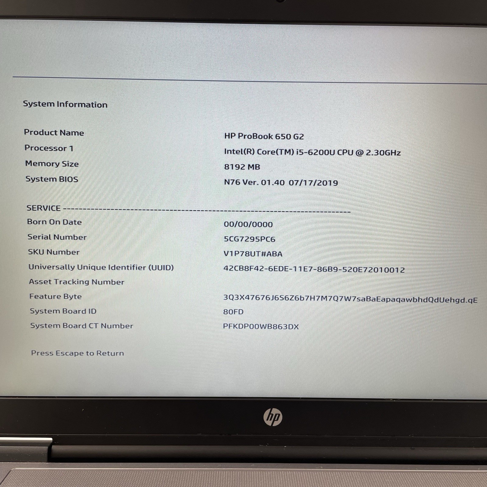 HP ProBook 650 G2 15.6″ i5-6200U 2.30 GHz 8 GB RAM No SSD/OS/AC/Battery