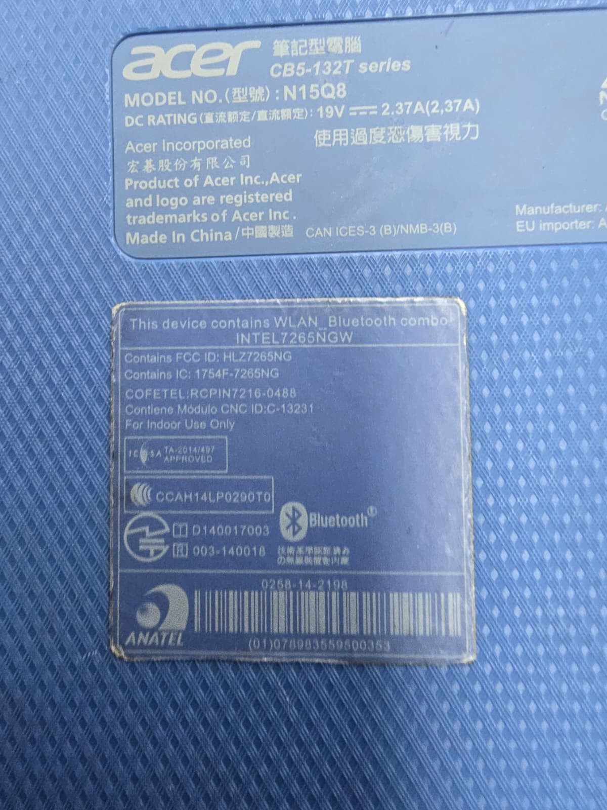 Acer Chromebook 11 N15Q8 Intel, BLU NO POWER FOR PARTS