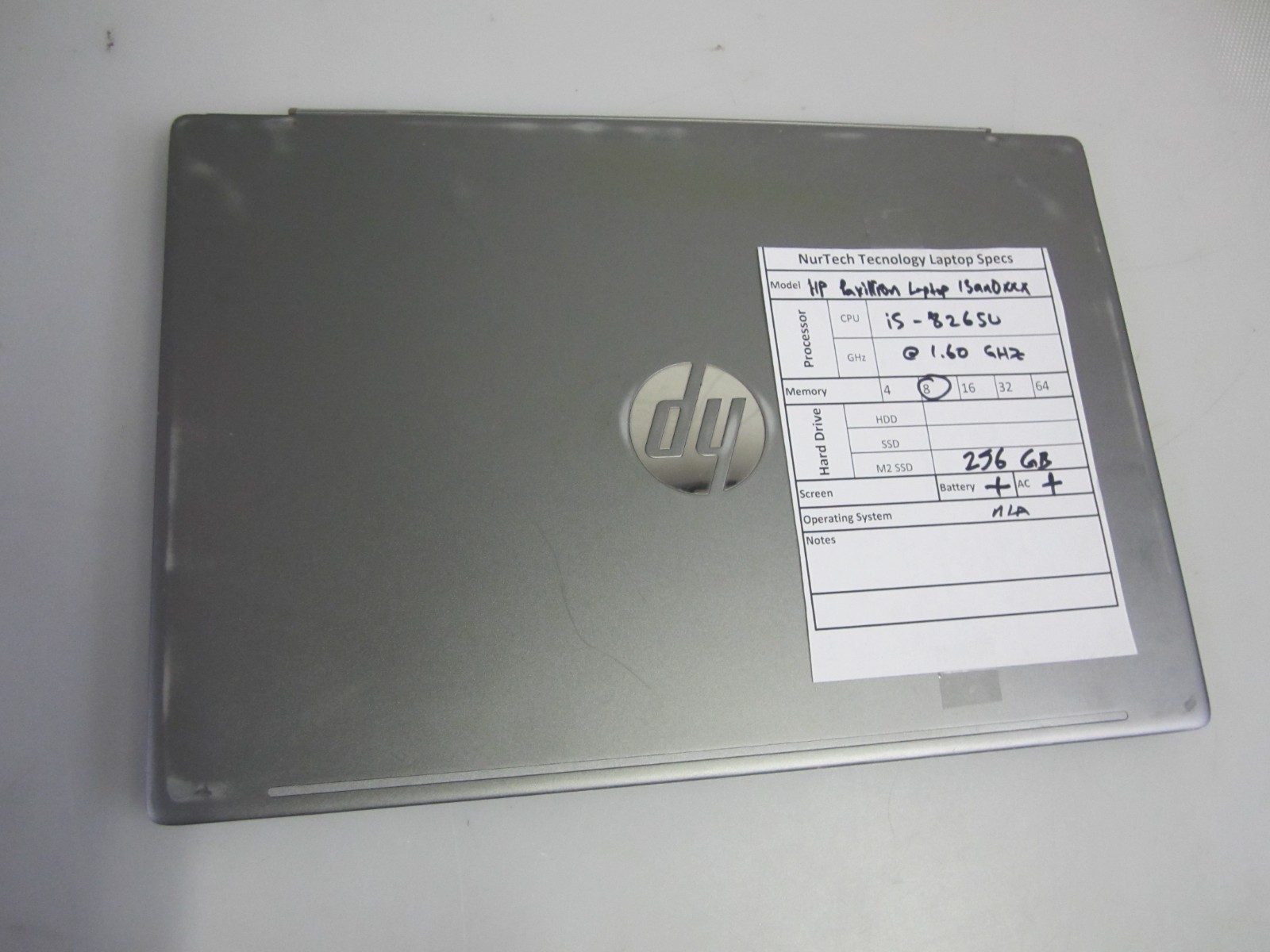 HP Pavilion 13-an0010nr i5-8265U 8GB 1.60GHZ 256GB M2SSD NO OS + AC LAPTOP READ~