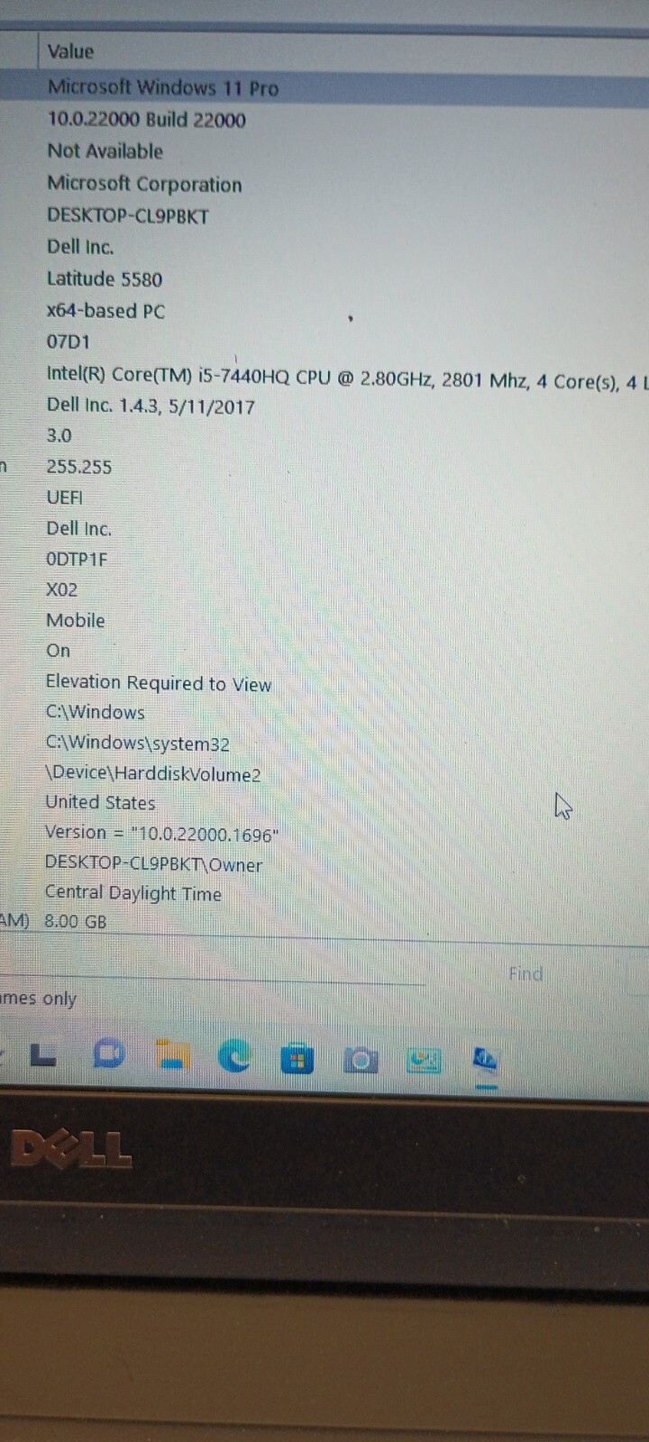 7303LATITUDE 5580 w/charger.i5 7th gen(4 cores).8GB.128GB SSD .15.6″.W11 Pro