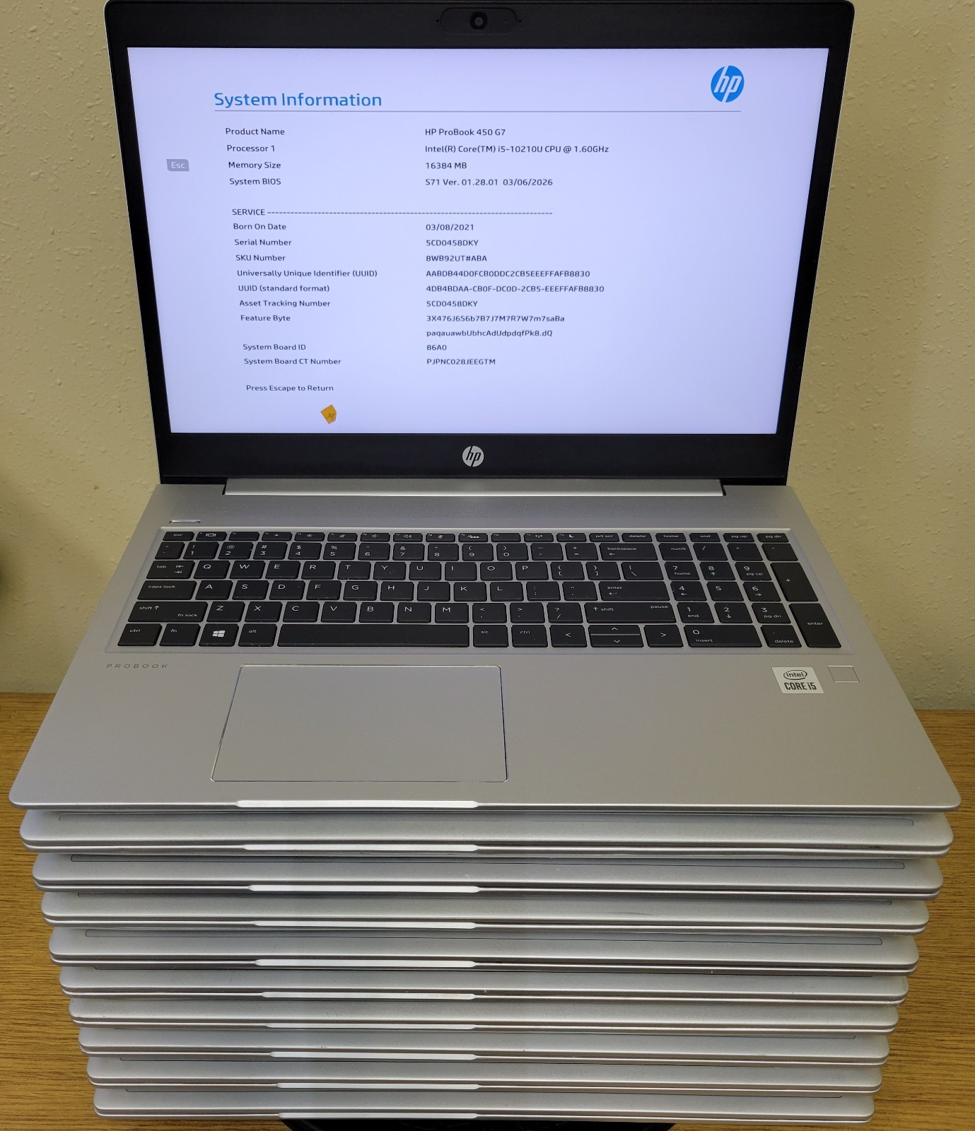 (Lot of 10)HP ProBook 450 G7 i5-10210U 1.60GHz 16GB No OS/SSD **BIOS LOCKED**