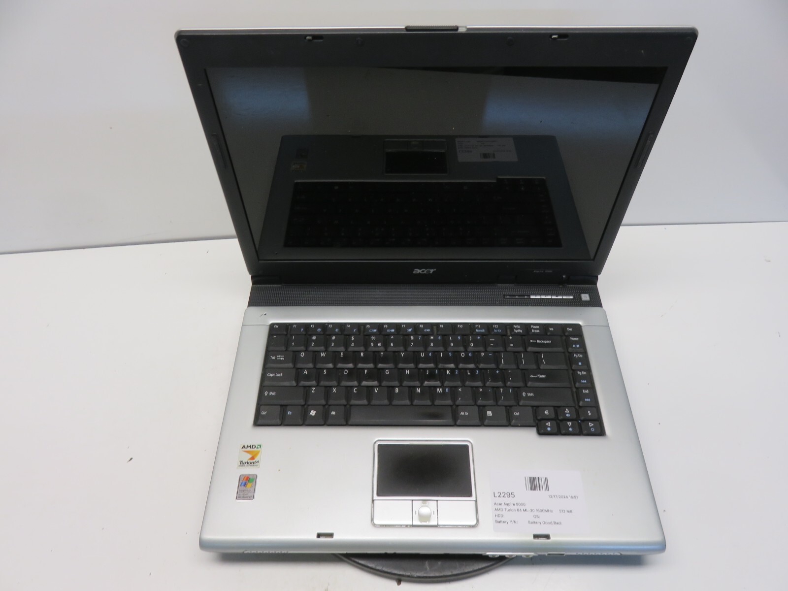 Acer Aspire 5000 AMD Turion 64 ML-30 1600MHz 512 MB NO HDD No Batt
