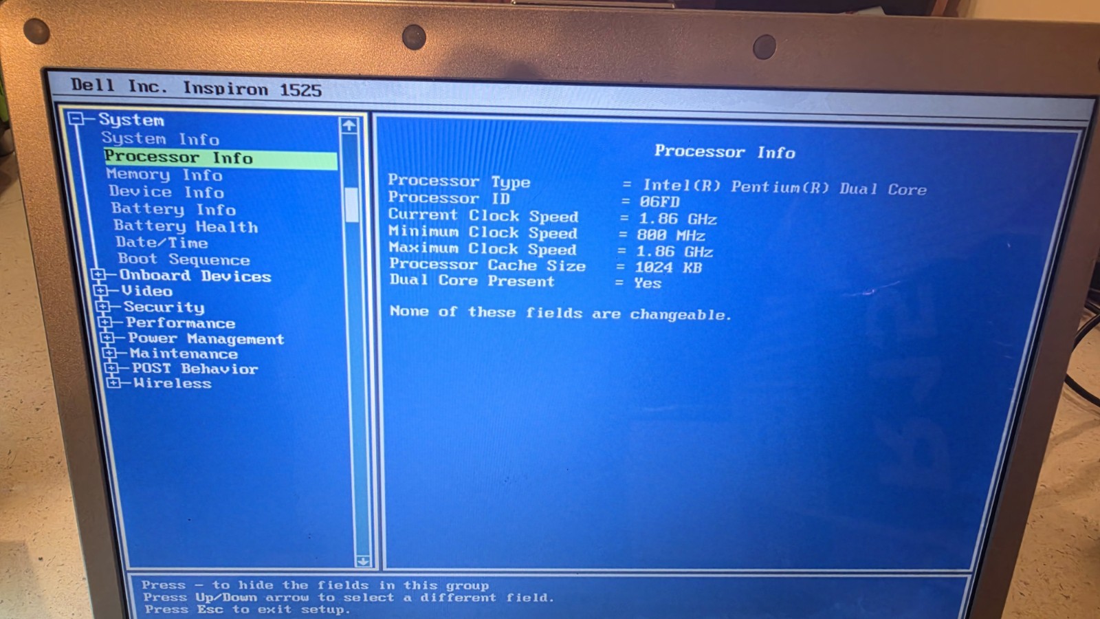 DELL INSPIRON 1525 – BOOTS TO BIOS – INTEL CORE 2 DUO – 2GB RAM – READ DESC