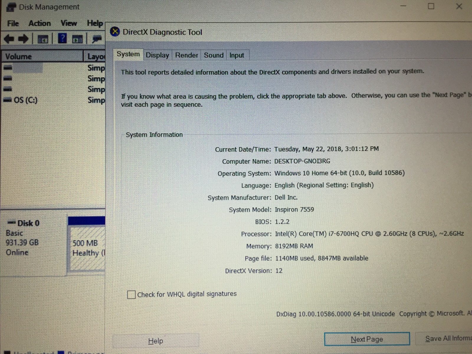 Dell Inspiron i7559-2512BLK 15.6 HD Laptop/i7-6700HQ/8G Ram/1T HDD/GTX 860M/W10H