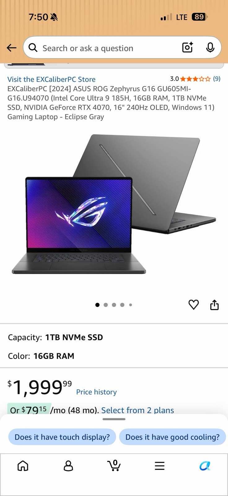 ASUS – ROG Zephyrus G16 16″ OLED QHD 240Hz Gaming Laptop