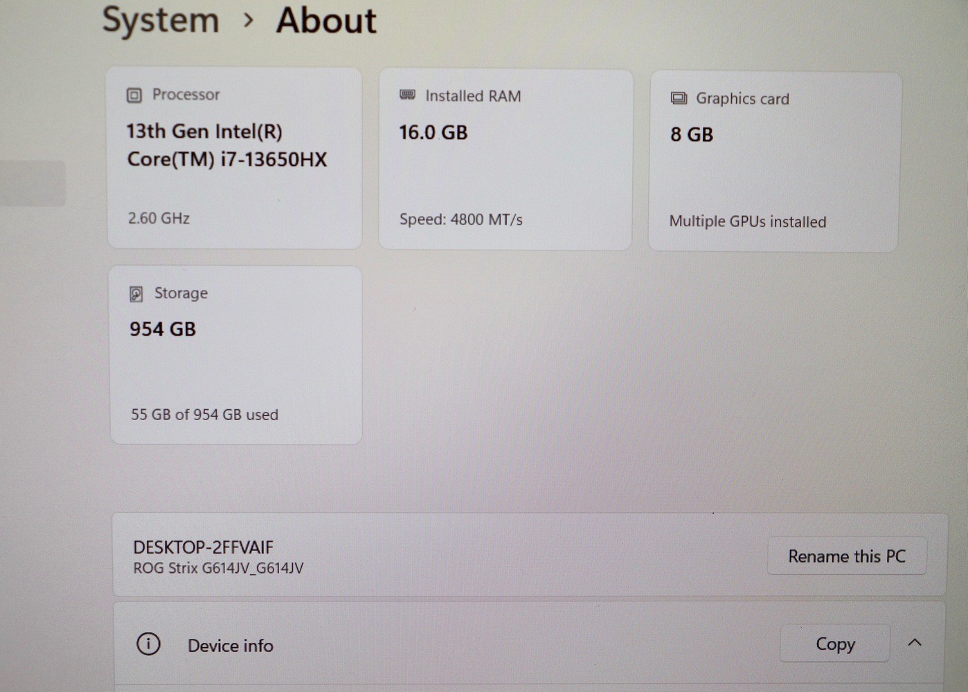 ASUS ROG Strix G16 G614JV i7-13650HX RTX 4060 16GB 1TB SSD 165Hz W11
