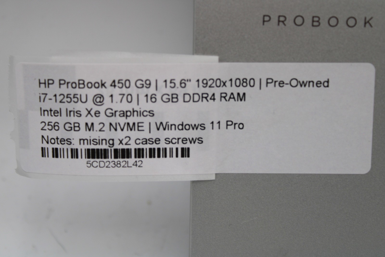 HP ProBook 450 G9 i7-1255U @ 1.7 GHz 16GB RAM 256GB SSD Win11Pro