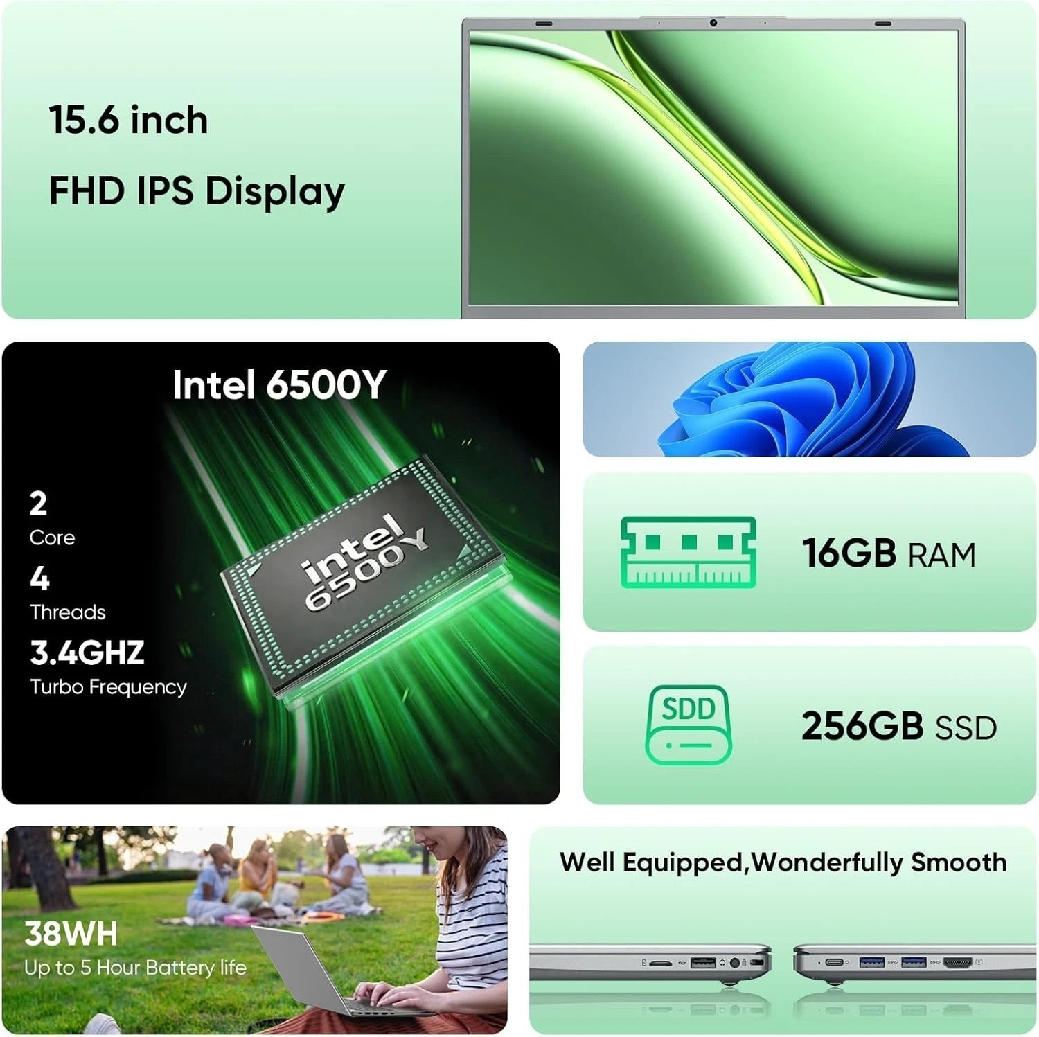 Stylish Silver 15.6″ Laptop – 1080p Display, 256GB SSD & WiFi 5 Connectivity
