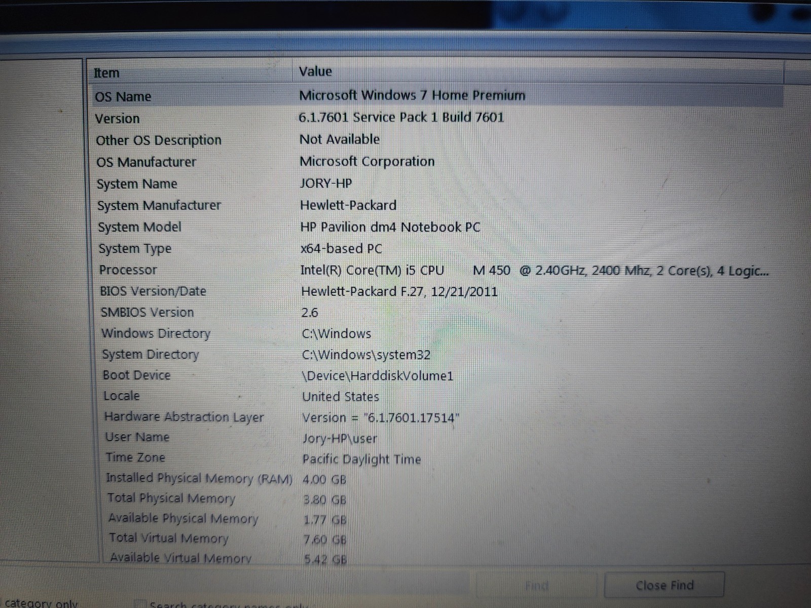 HP PAVILION DM4 4GB RAM 500GB HDD I5-m450@2.40ghz 4gb Ram WIN 7, NO BATTERY Read