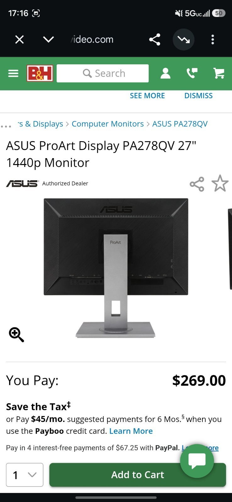 ASUS ProArt Display PA278QV 27″ 1440p Monitor