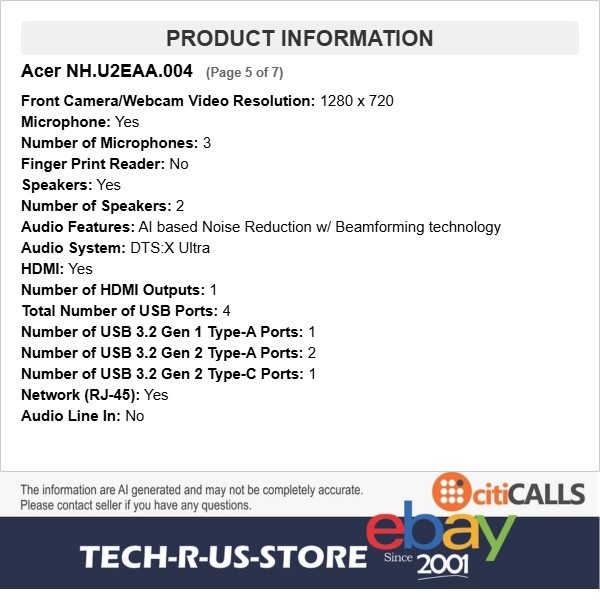 Acer NH.U2EAA.004 Nitro V 16 Gaming Laptop 16″ 180Hz Core 7 240H 32GB 512G RTX