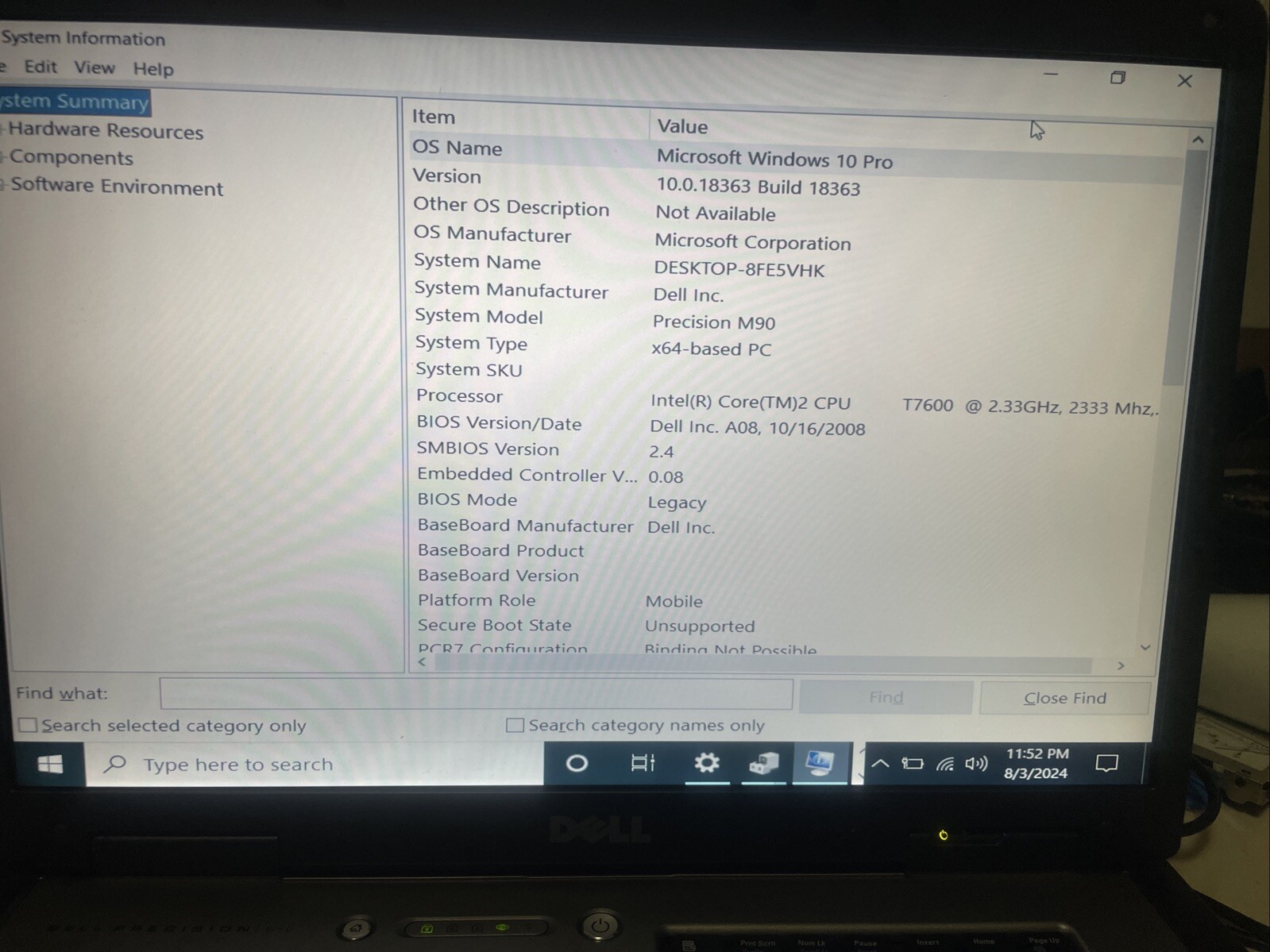 Dell Precision M90 Laptop 2GB RAM – Boots to BIOS – AS IS