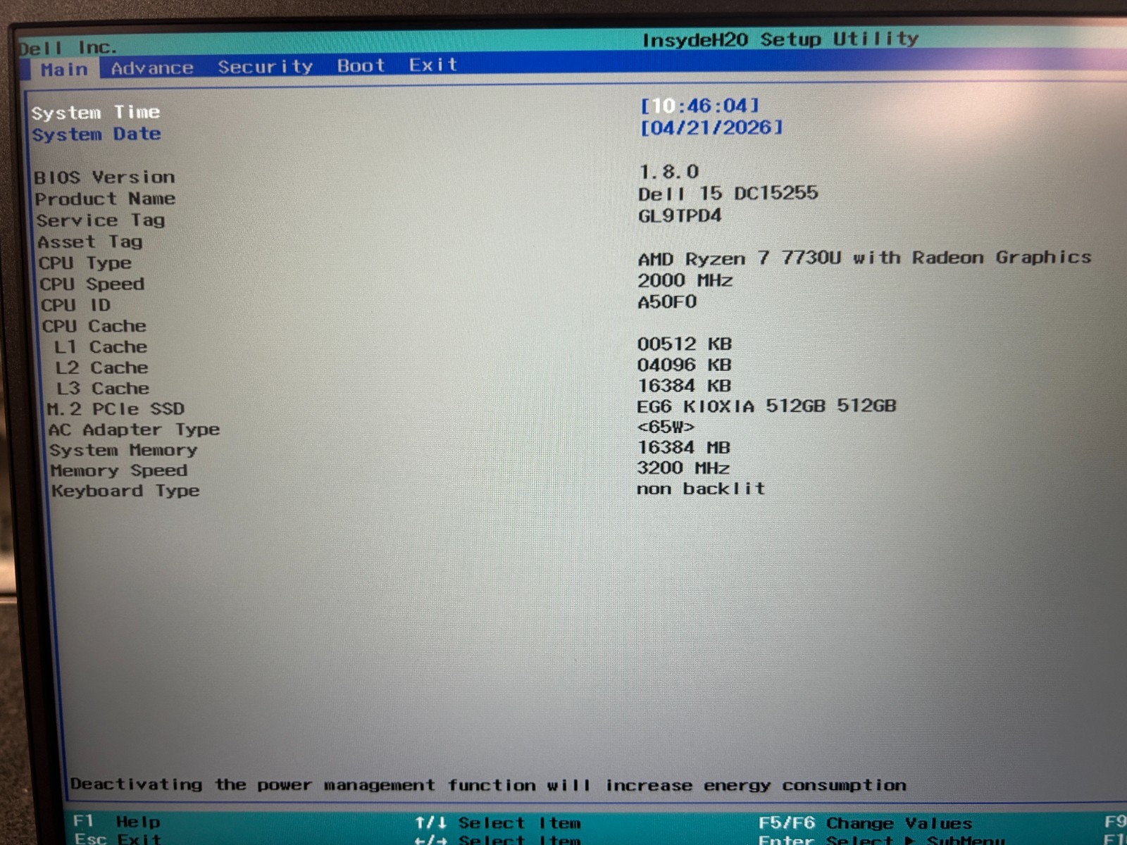 DELL 15 DC15255 G8MK9, AMD Ryzen 7 7730U, 2.00 GHz, 16 GB RAM, 512 GB NVMe