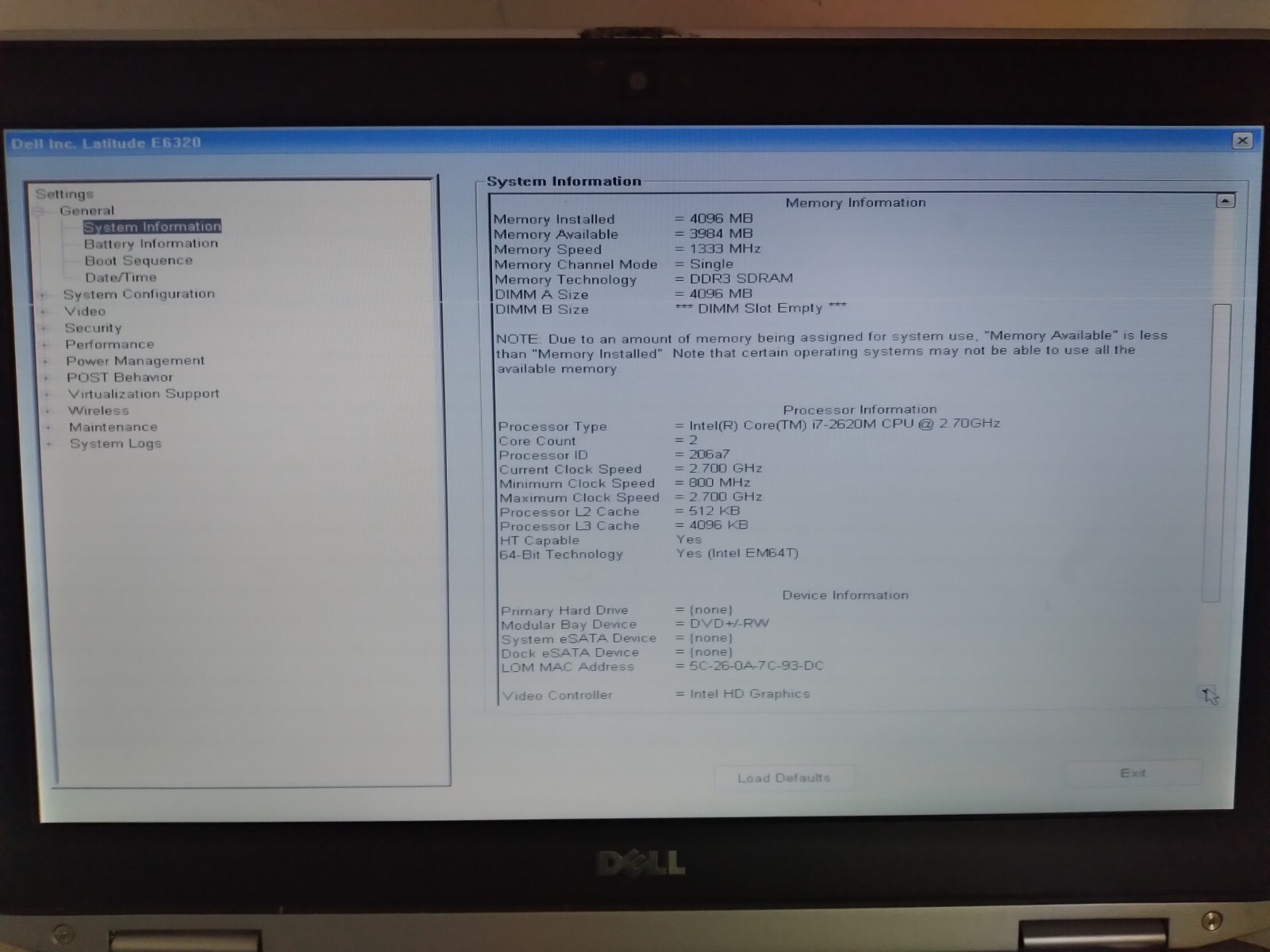 Dell Latitude E6320 w/i7-2620M, 4GB RAM, 13.3″ Laptop for Parts/Repair
