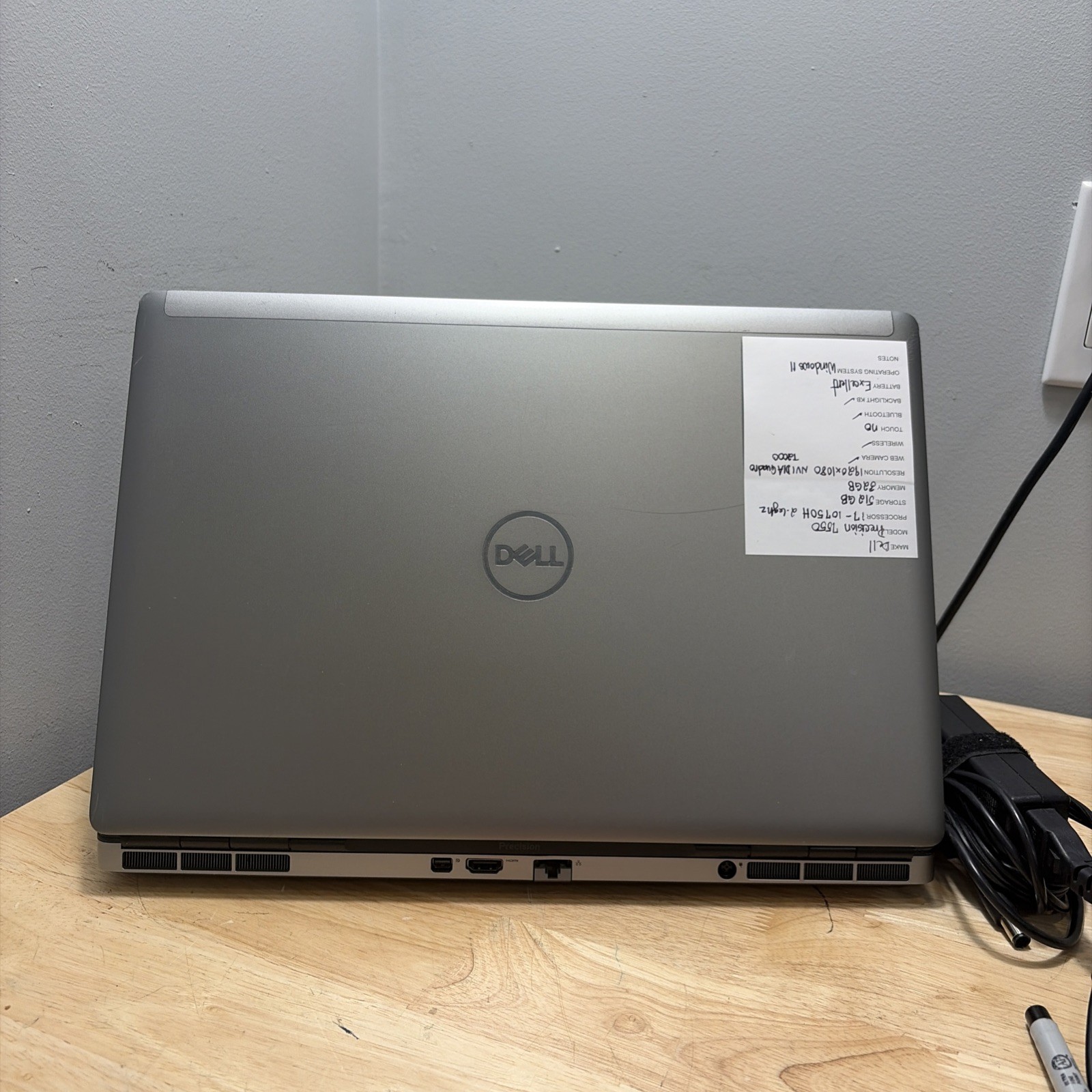 Dell Precision 7550 i7-10750H 2.60GHZ, 512GB SD 32GB NVidia T2000 WCamW11 Cord