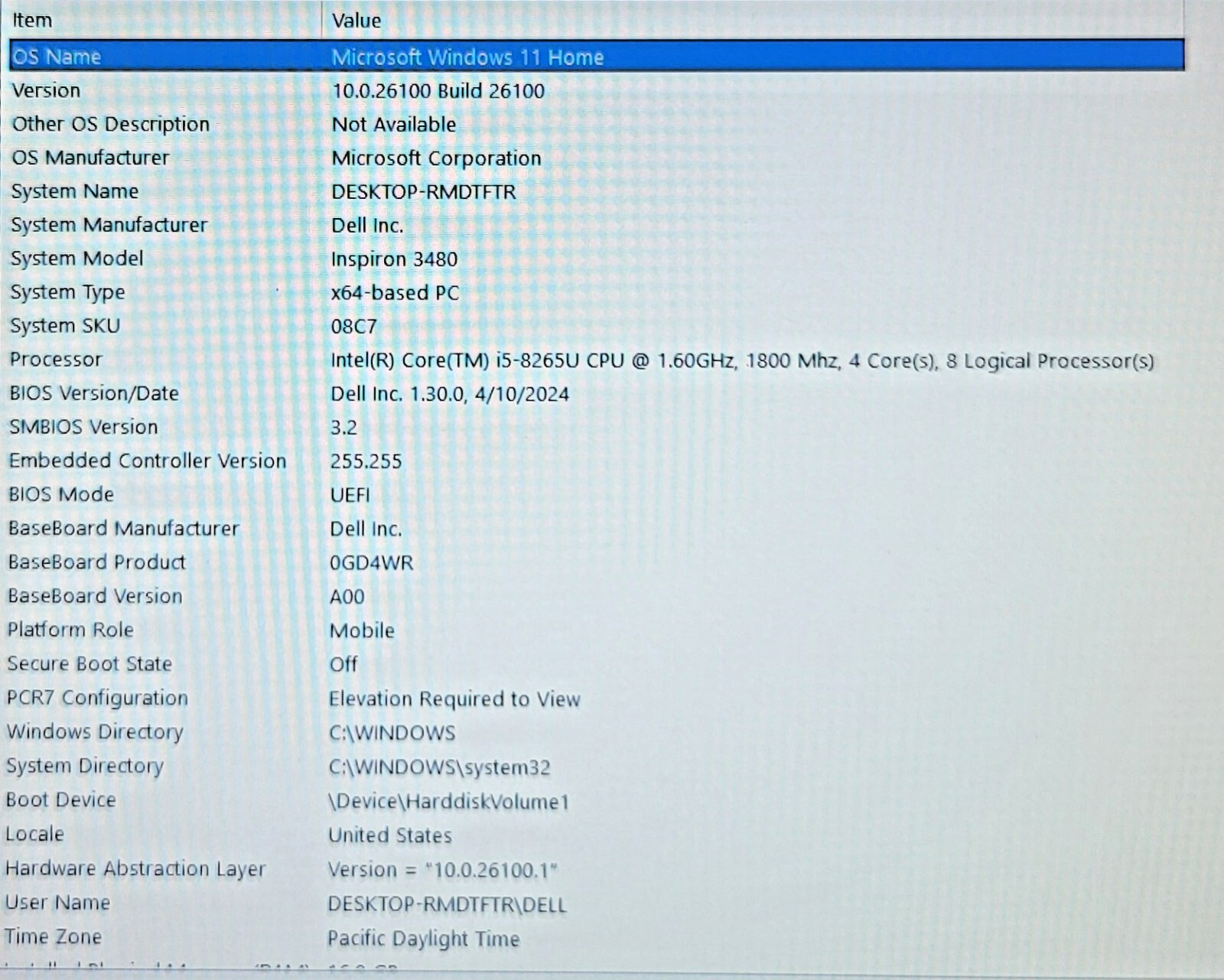 Dell Inspiron 3480 Intel i5-8265U 1.60GHz,16GB RAM, 480GB SSD, WIN 11 OS