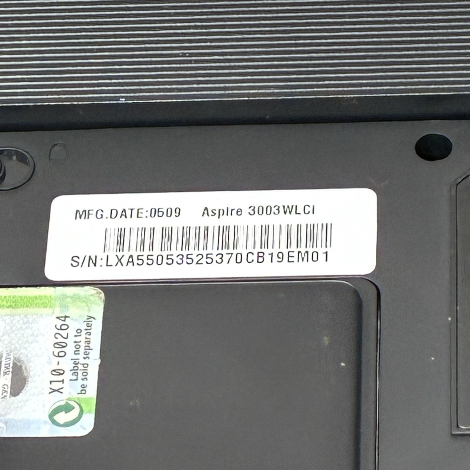 Acer Aspire 3003WLCi Laptop AMD Sempron 15.4” Win XP 60GB Working Batt Restored