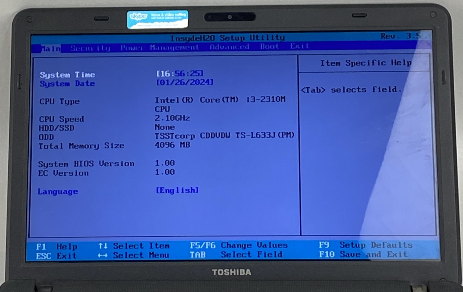 Toshiba Satellite C650 Core i3-2310M 2.10GHz 4GB RAM 15.6″ No Battery/HDD/OS