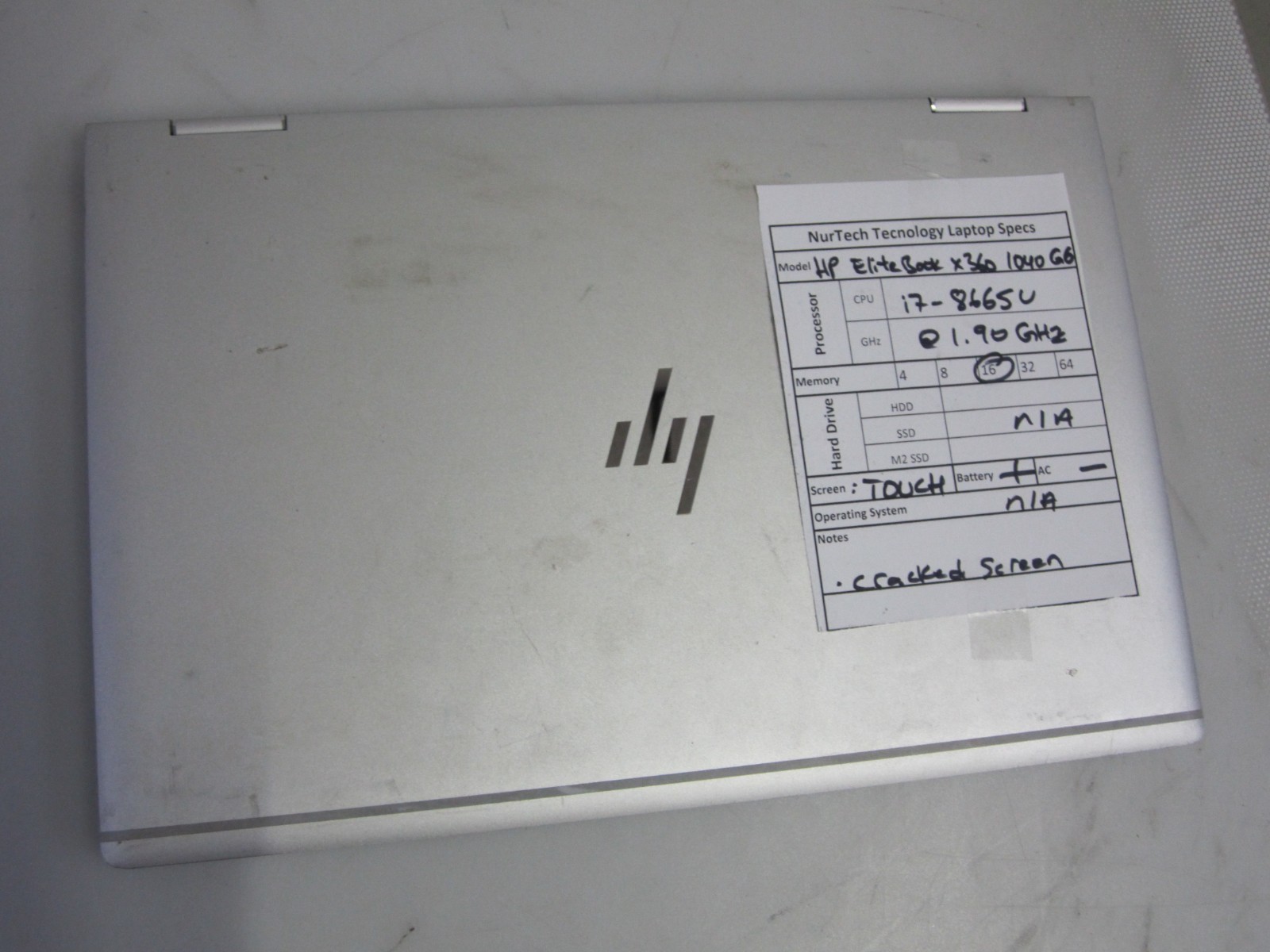 HP EliteBook X360 1040 G6 i78665U 1.90GHZ 16GB NO HDD/AC/OS TOUCH LAPTOP READ