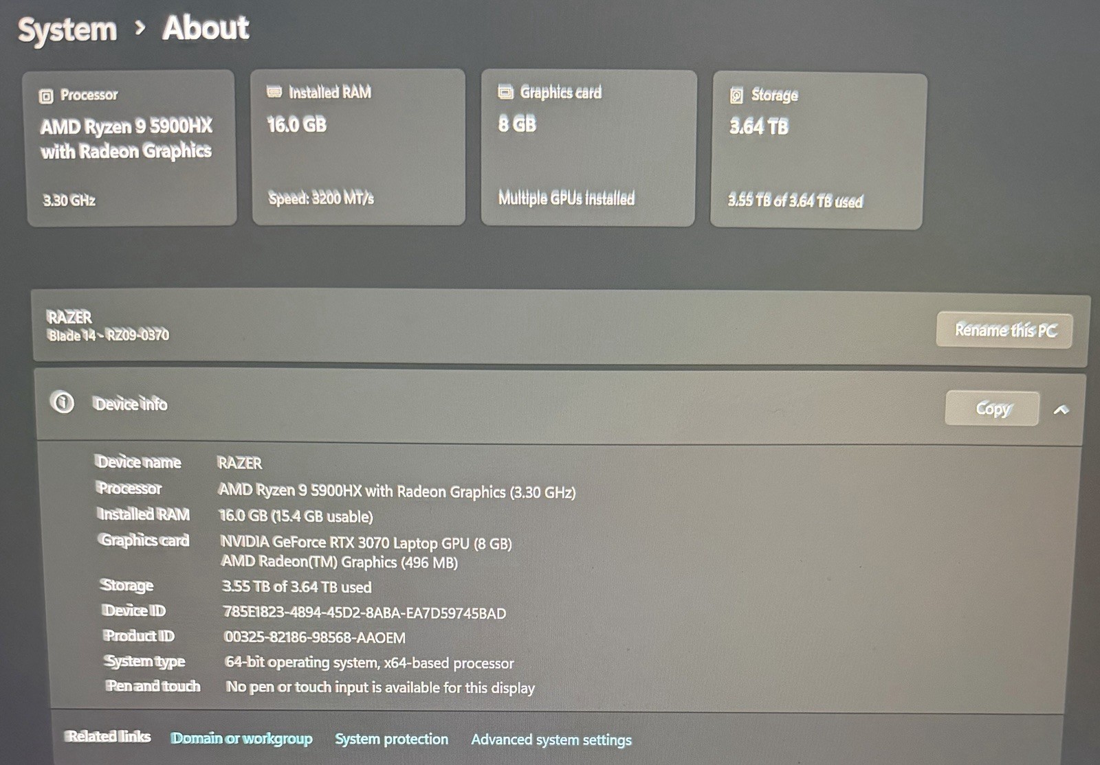 Razer Blade 14 GeForce RTX 3070, AMD Ryzen 9 5900HX, 165Hz 14 -Inch Screen(2021)