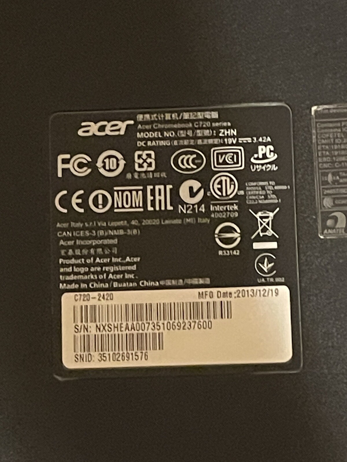 Acer Chromebook C720 Series For Parts Read Description