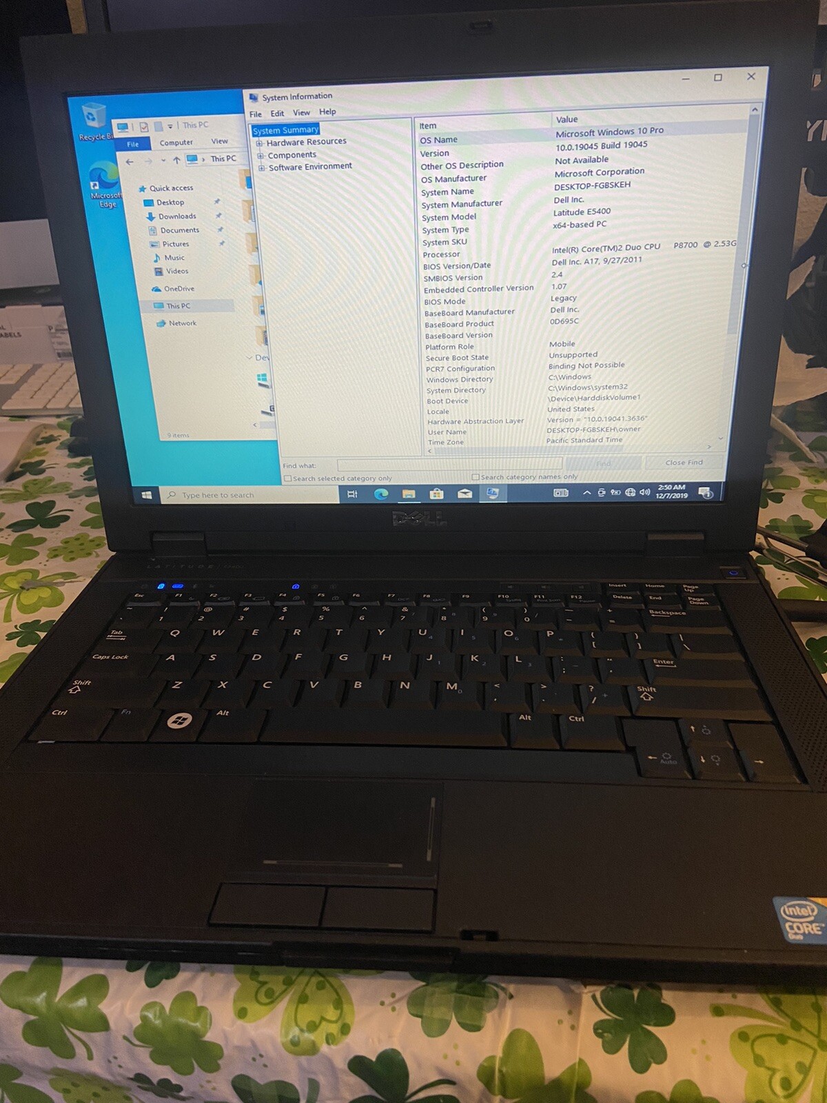 Dell Latitude E5400 Laptop Core 2 Duo CPU, 320 HD 3GB RAM Windows 10 Pro