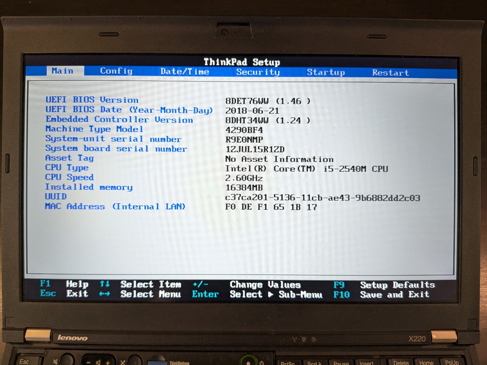 Lenovo ThinkPad X220 12″ Linux Mint Core I5-2540M, 16GB RAM 160GB SSD