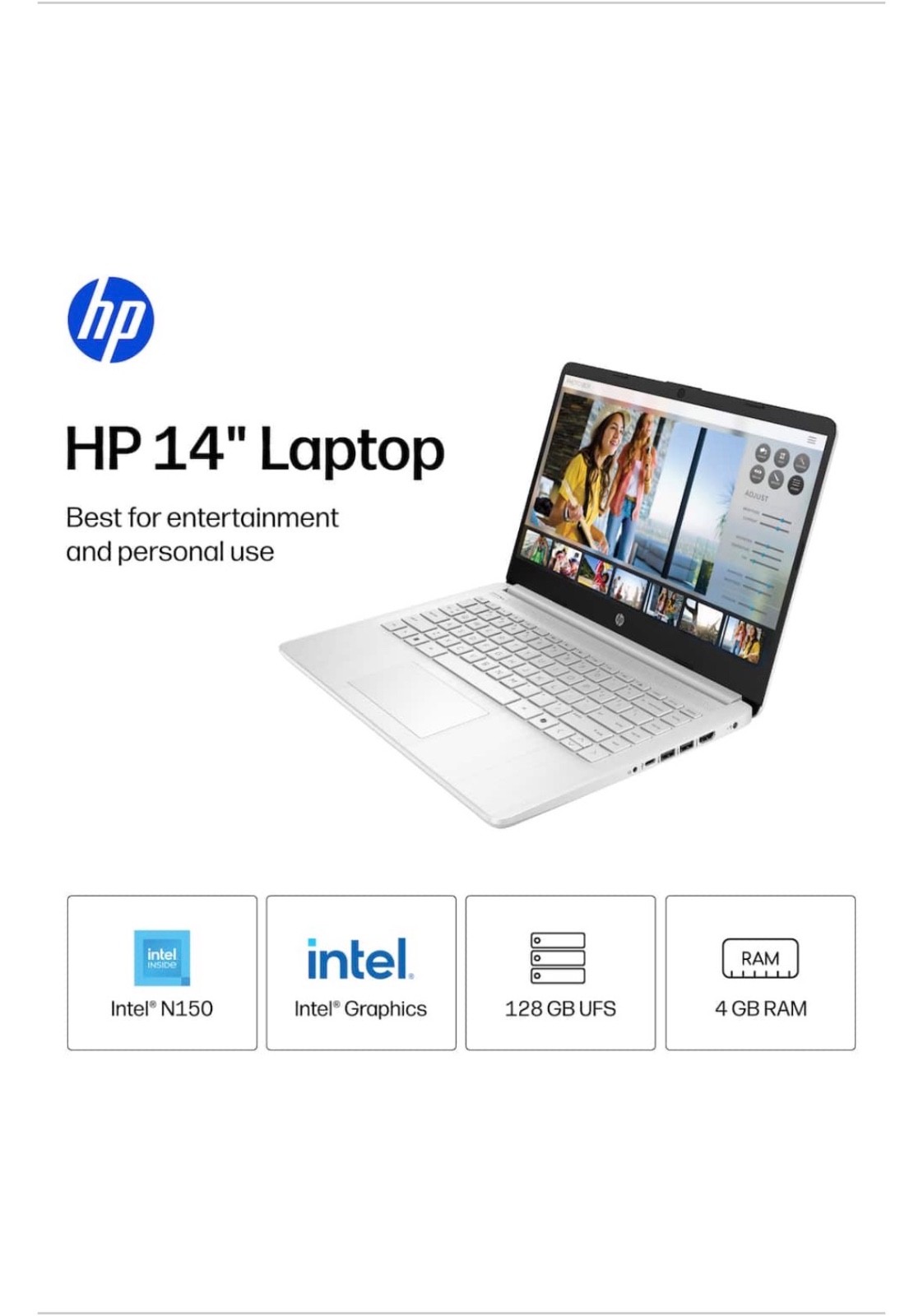 HP 14DQ0052DX 14″ (64 GB, SSD, Intel Celeron N, 1.10 GHz, 4 GB) Laptop -…