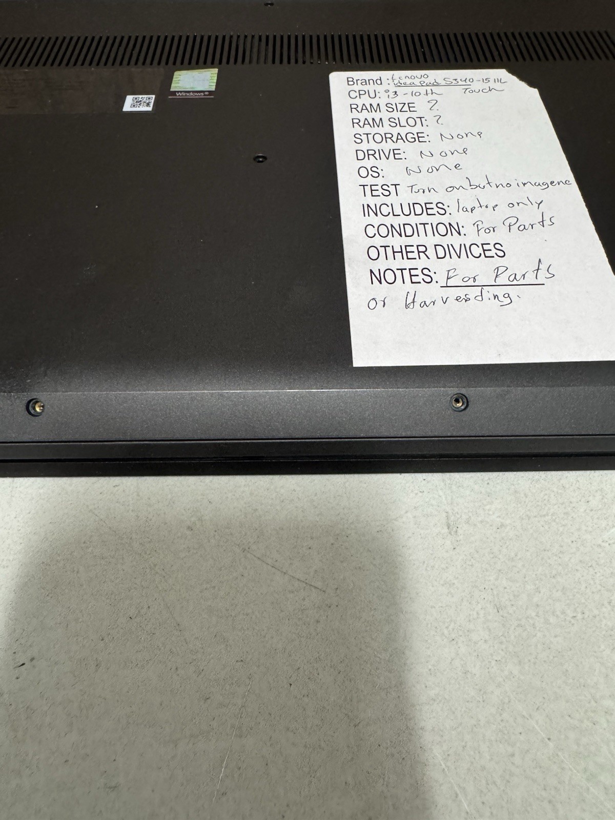 Lenovo IdeaPad S340-15IIL i3 10th Gen 15.6” Laptop For Parts No SSD