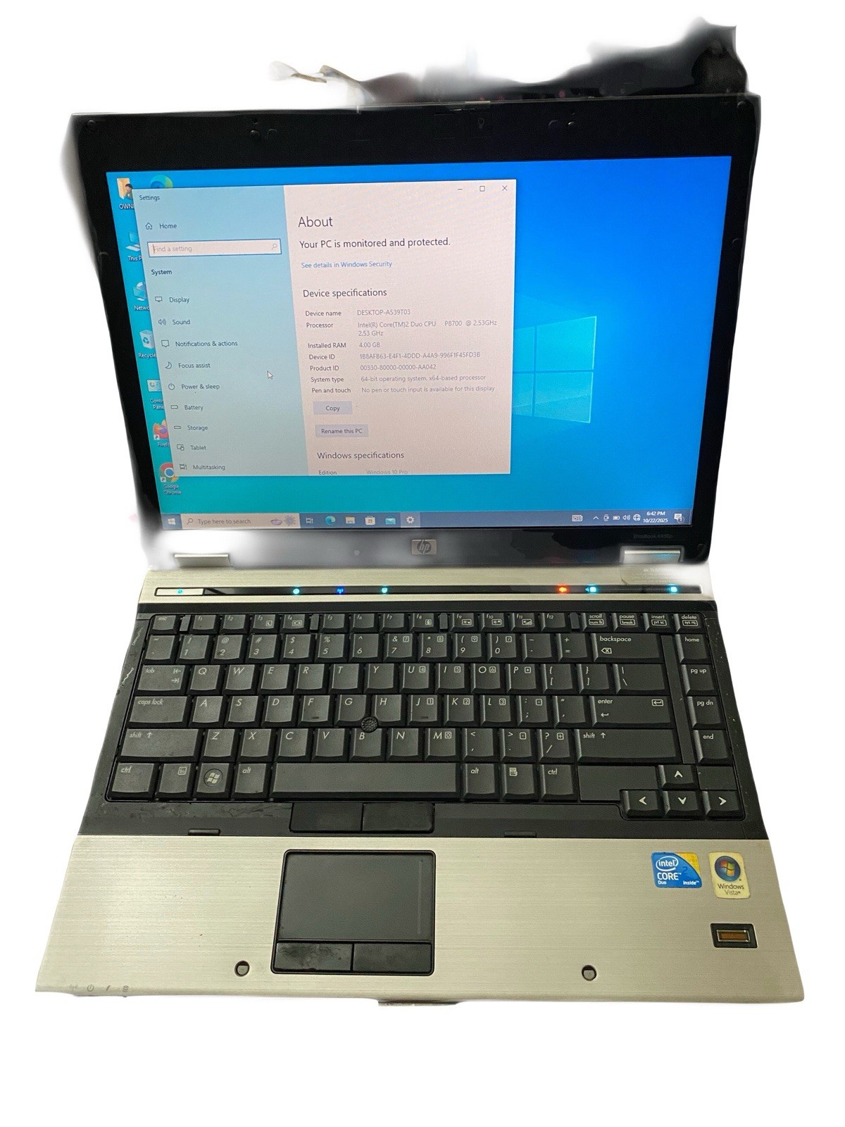 HP EliteBook 6930p Core 2 Duo 4GB RAM 250GB HDD Windows 10 Laptop