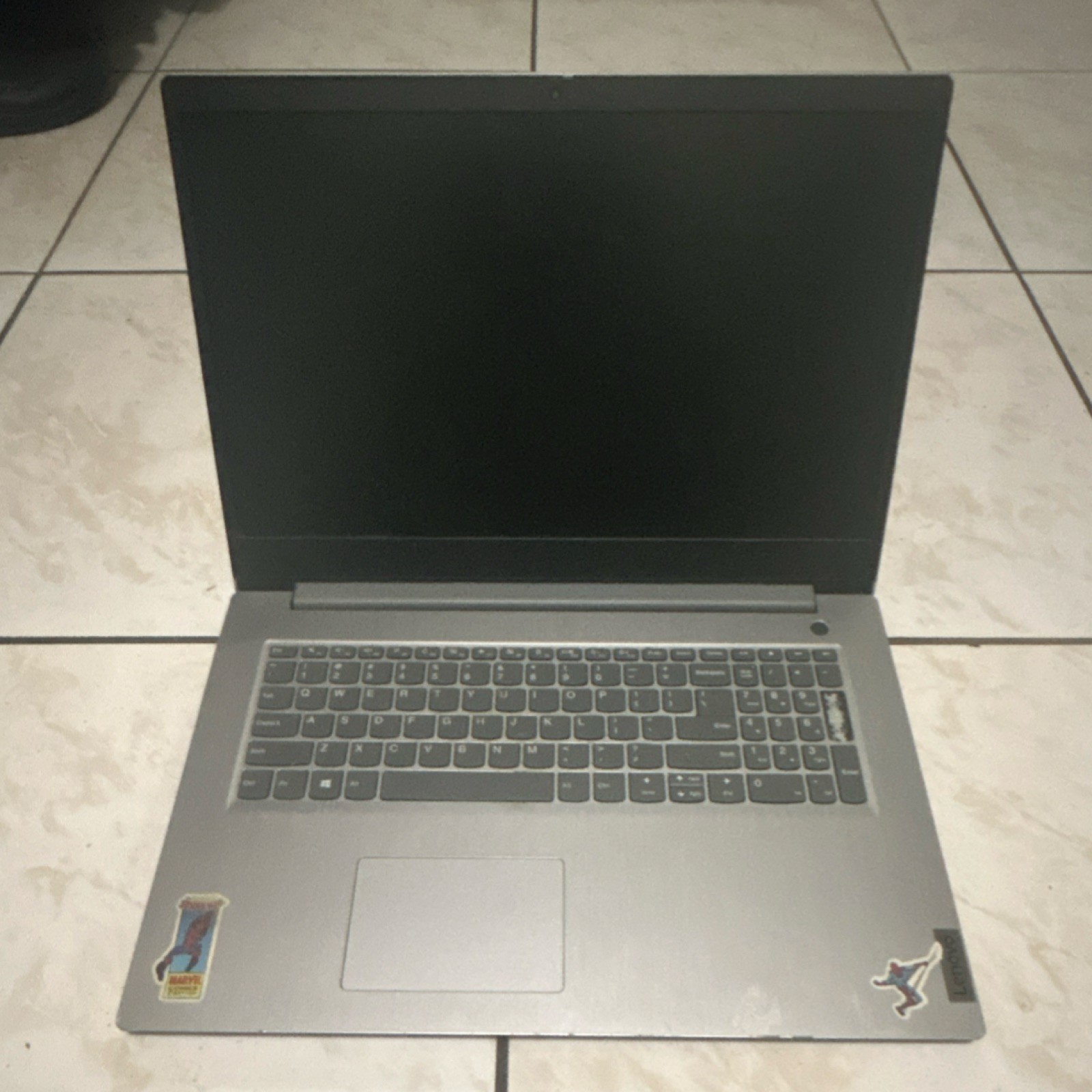 Lenovo Silver Laptop with Stickers, Full Keyboard & Touchpad