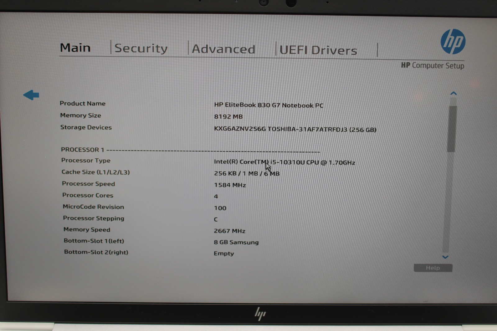 HP EliteBook 830 G7 _ i5-10310U @ 1.7 _ 8GB RAM _ 256GB SSD _ Win11H