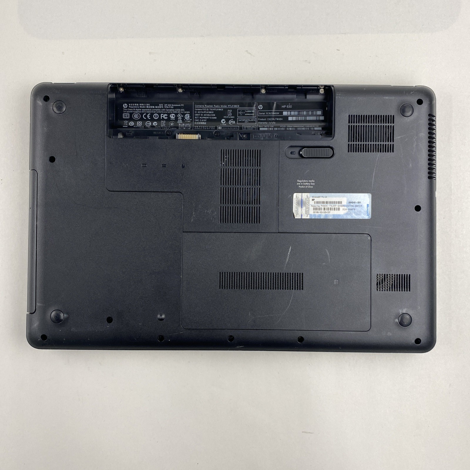 HP 630 Intel Core i3-2310M 2.10GHz 4GB RAM 15.6″ No Battery No HDD No OS