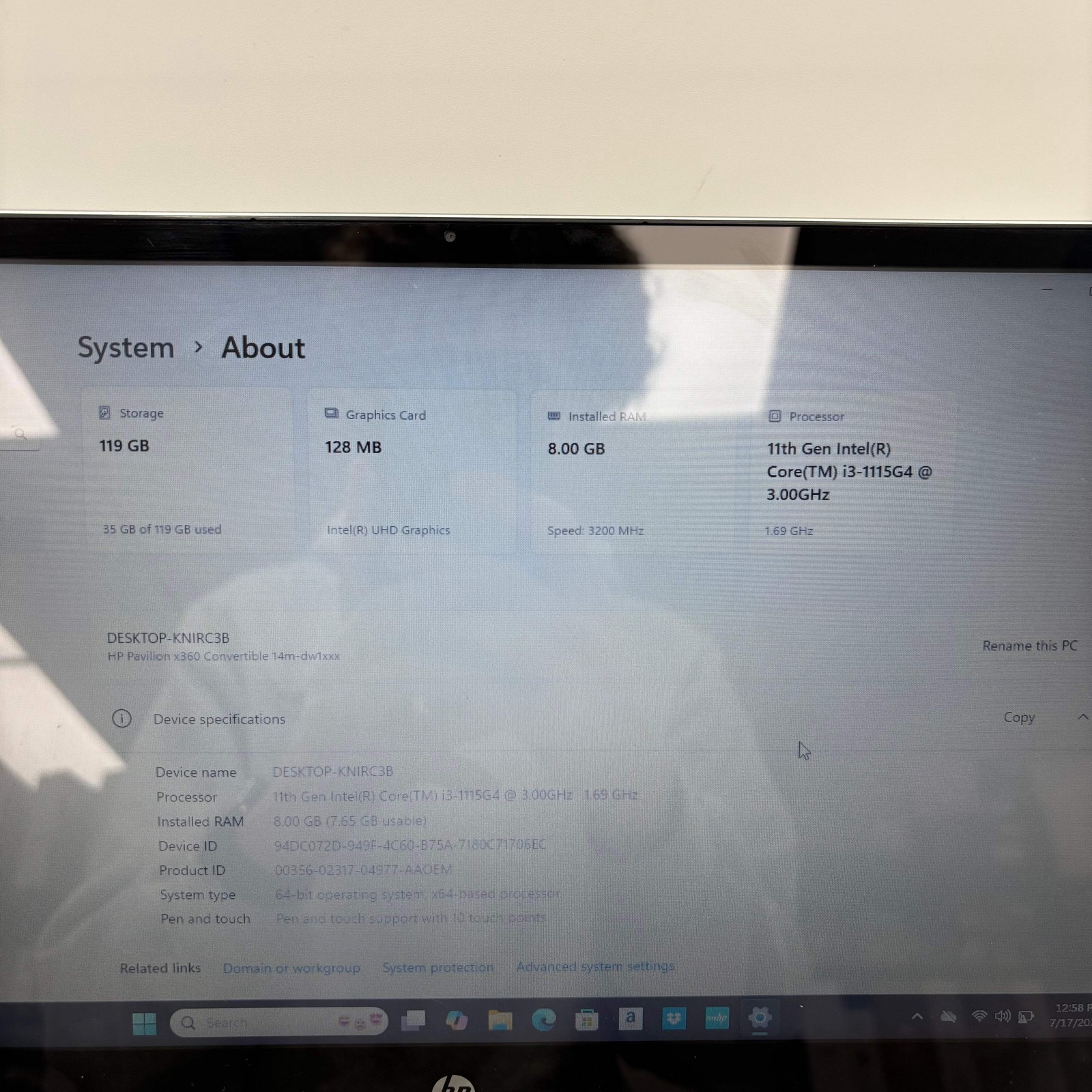 Broken HP Pavilion x360 Convertible 14M-DW1013DX i3-1115G4 8GB 128GB Bad Touch