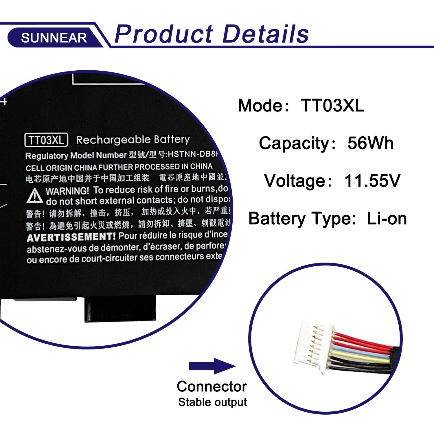 SUNNEAR TT03XL Laptop Battery Replacement for HP EliteBook 755 850 G5, 850 G6, Z