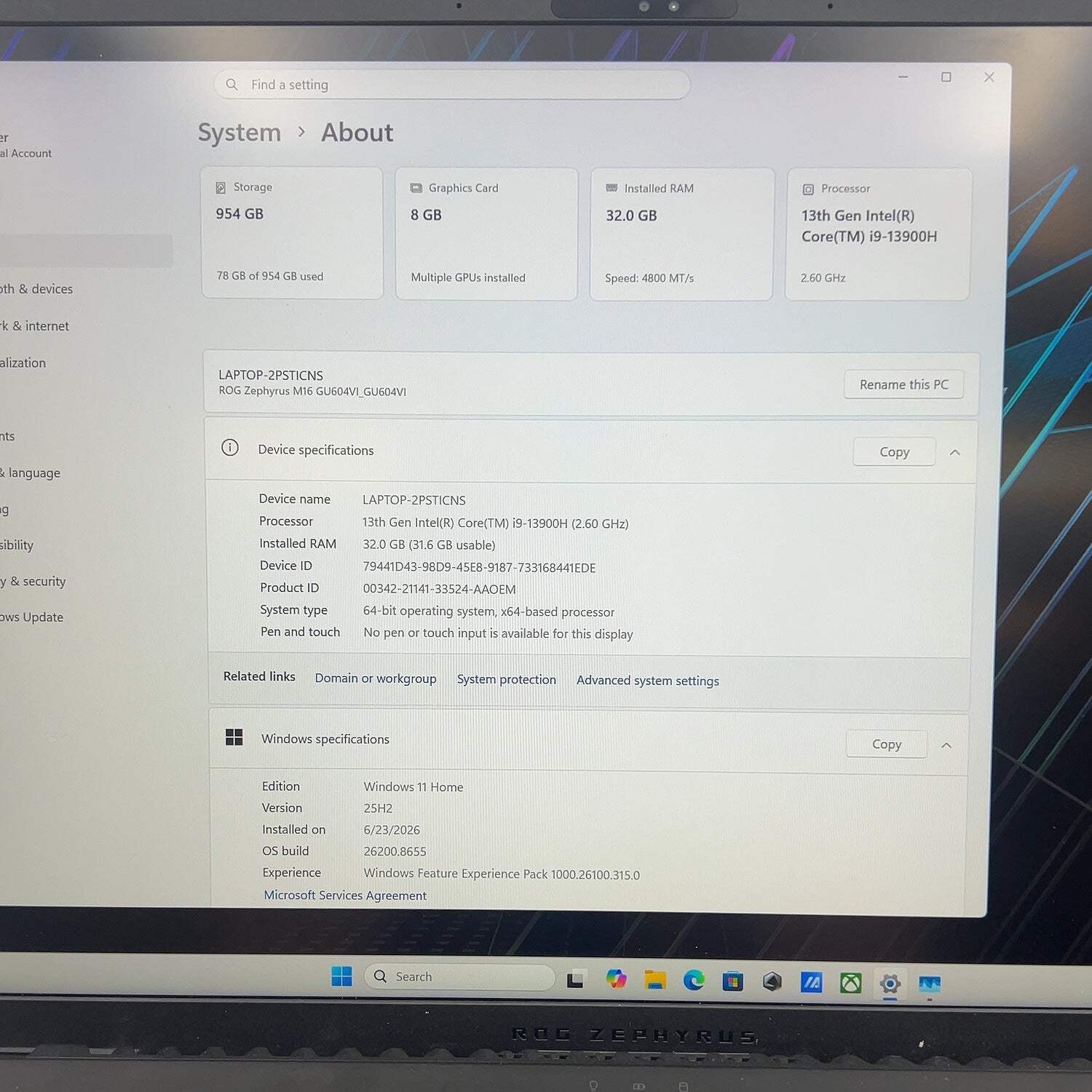 Asus ROG Zephyrus M16 GU604V 16″ i9-13900H 2.6GHz 32GB RAM 1TB SSD RTX 4070