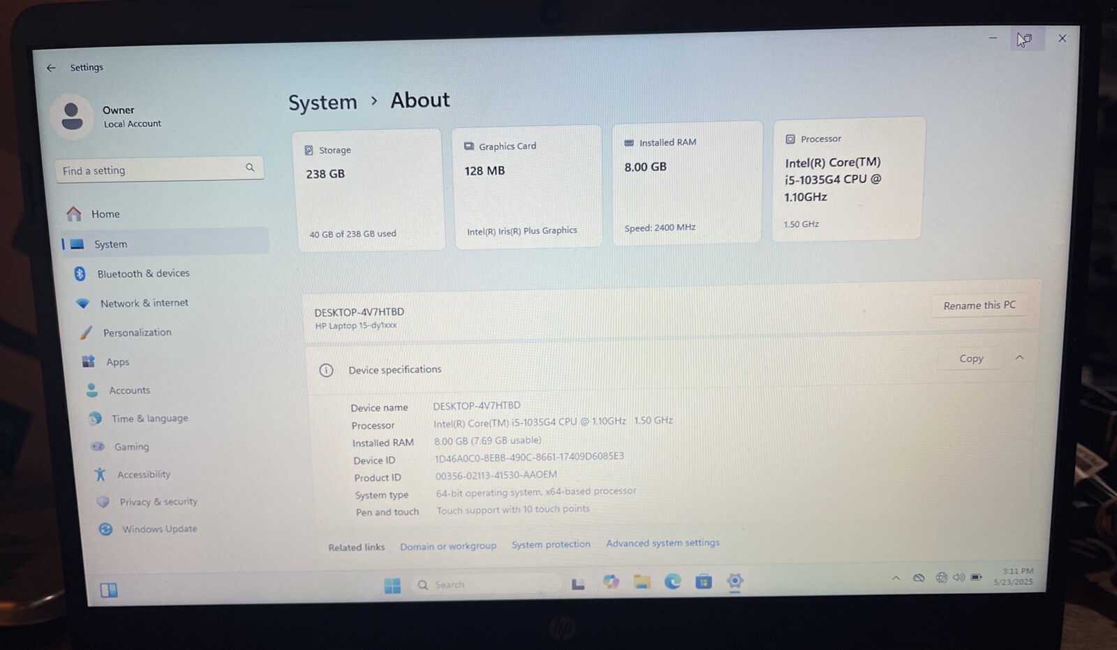 HP Laptop 15-DY1731MS 15.6″ i5-1035G4@1.1GHz, 8GB RAM, 256GB M2, W11H *READ*