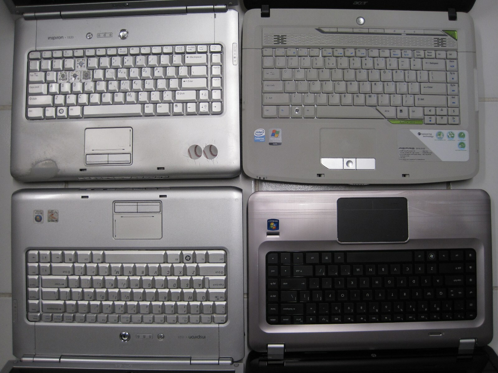 Lot of 4 Laptop- Dell Inspiron 1520 1521 HP Pavilion dv6-3025dx Acer Aspire 5315